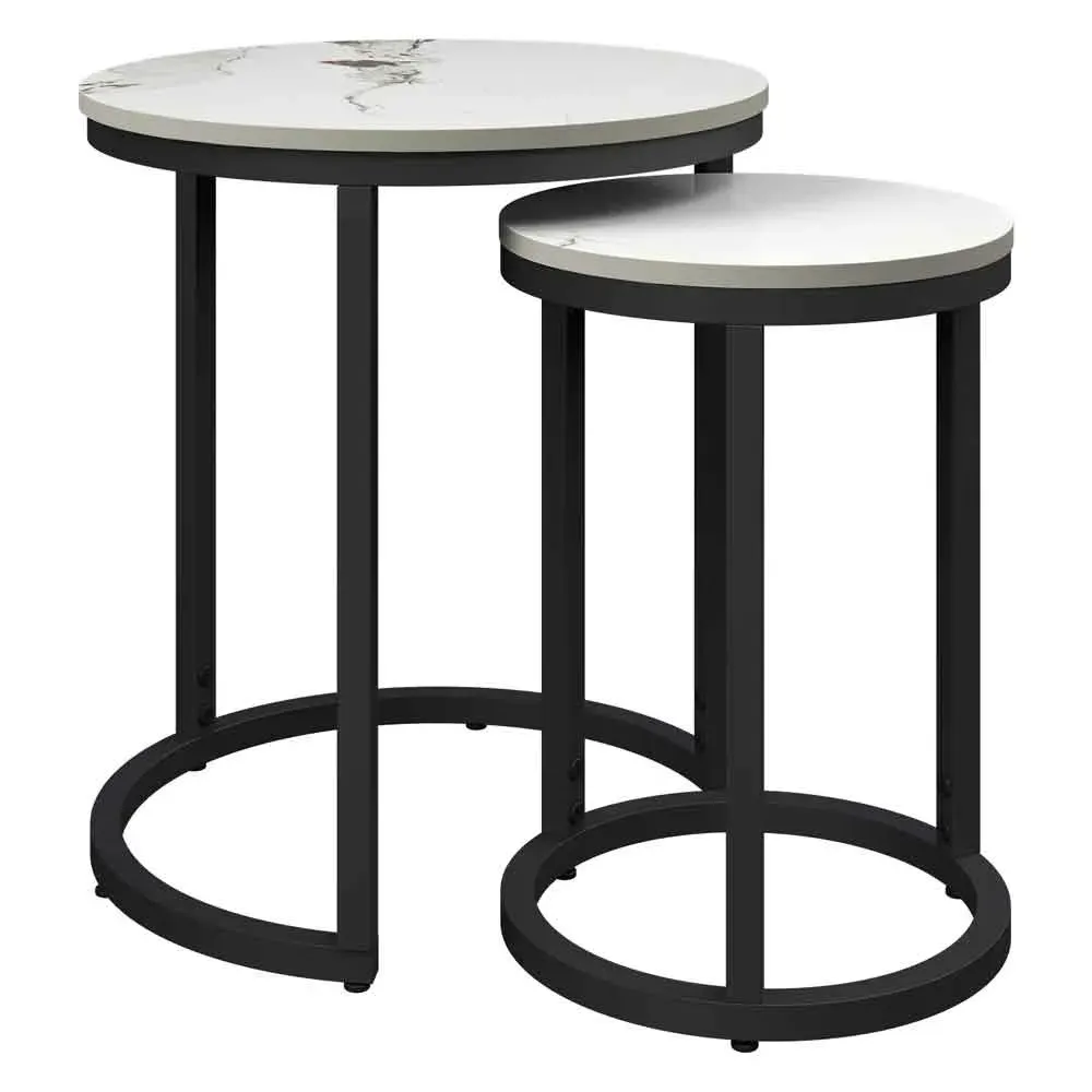 Zillah Round Side Table Set of 2 - White, Ceramic product