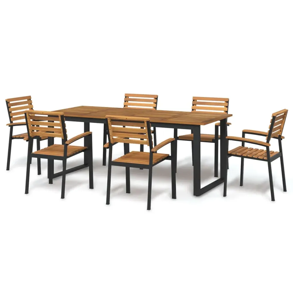 Zivora 200cm Dining Table with 6 Chairs - Black, Acacia Wood product