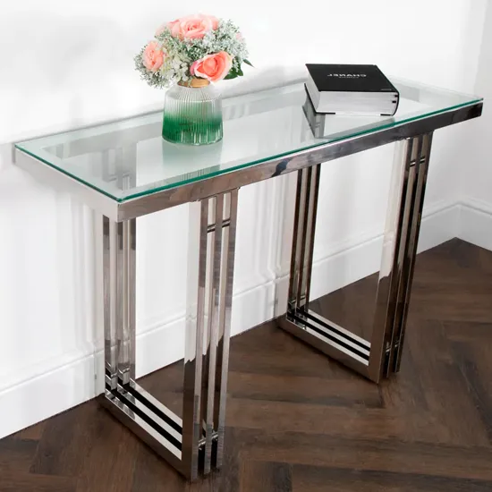 Zurich Console Table - Clear, Silver Metal