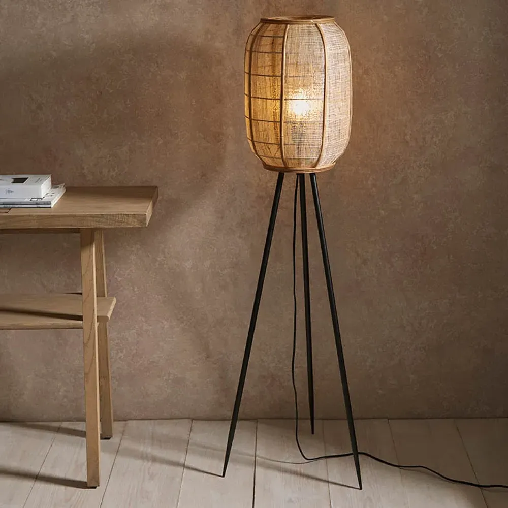 Zurich Natural Fabric Floor Lamp - Black