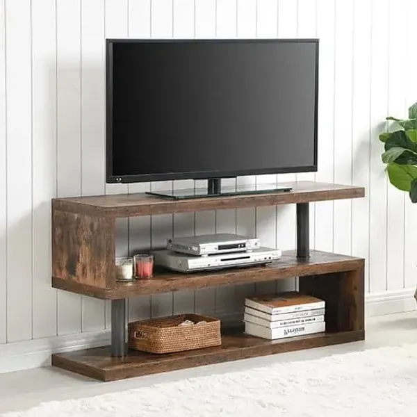 Miami Wooden S Shape TV Stand In Rustic Oak product