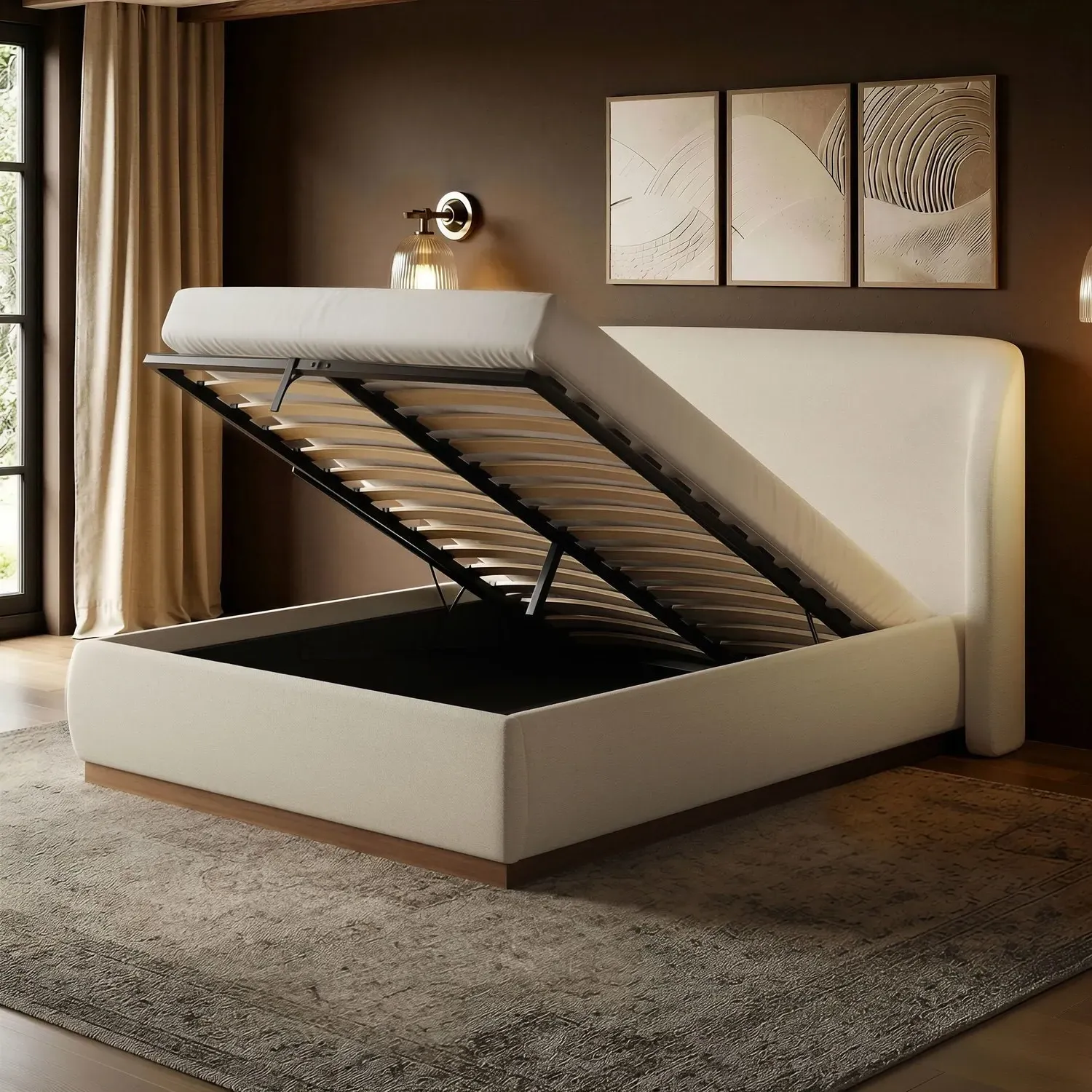 Adelyn Double Ottoman Bed with Curved Headboard - Cream alternate view