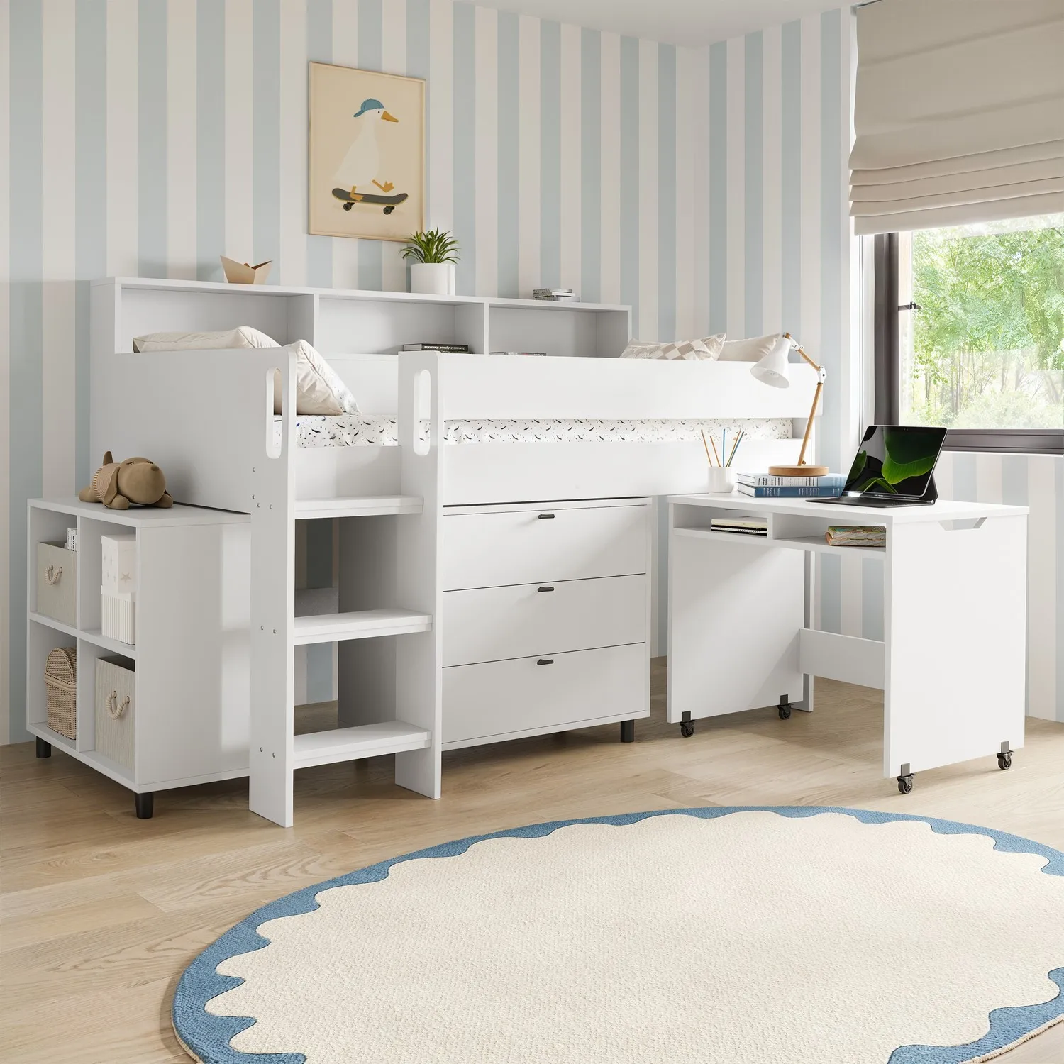 Mid Sleeper Cabin Bed with Desk and Storage - White product