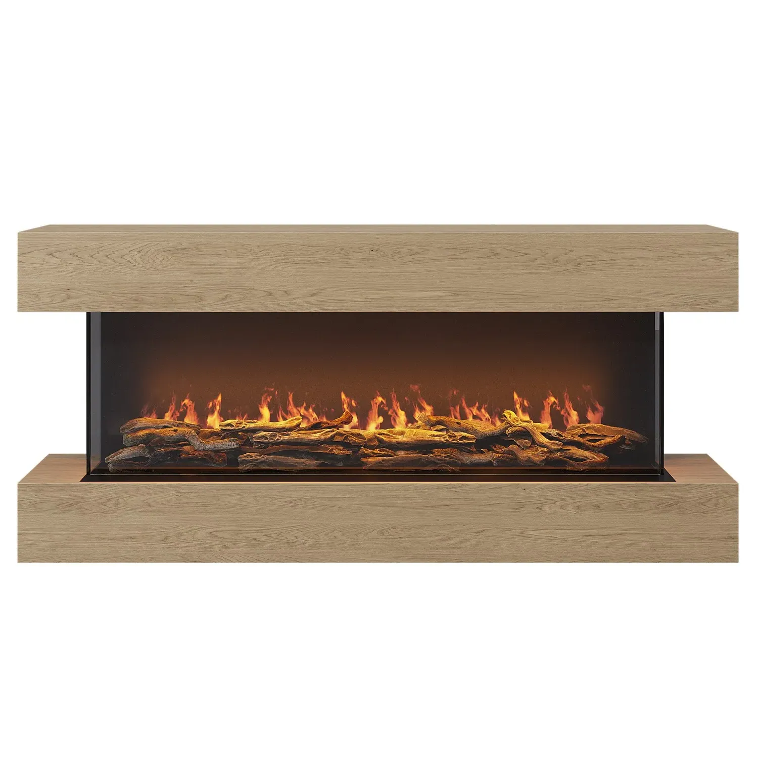 3-Sided Wall Mounted Electric Fireplace with Logs - Oak, Wood alternate view