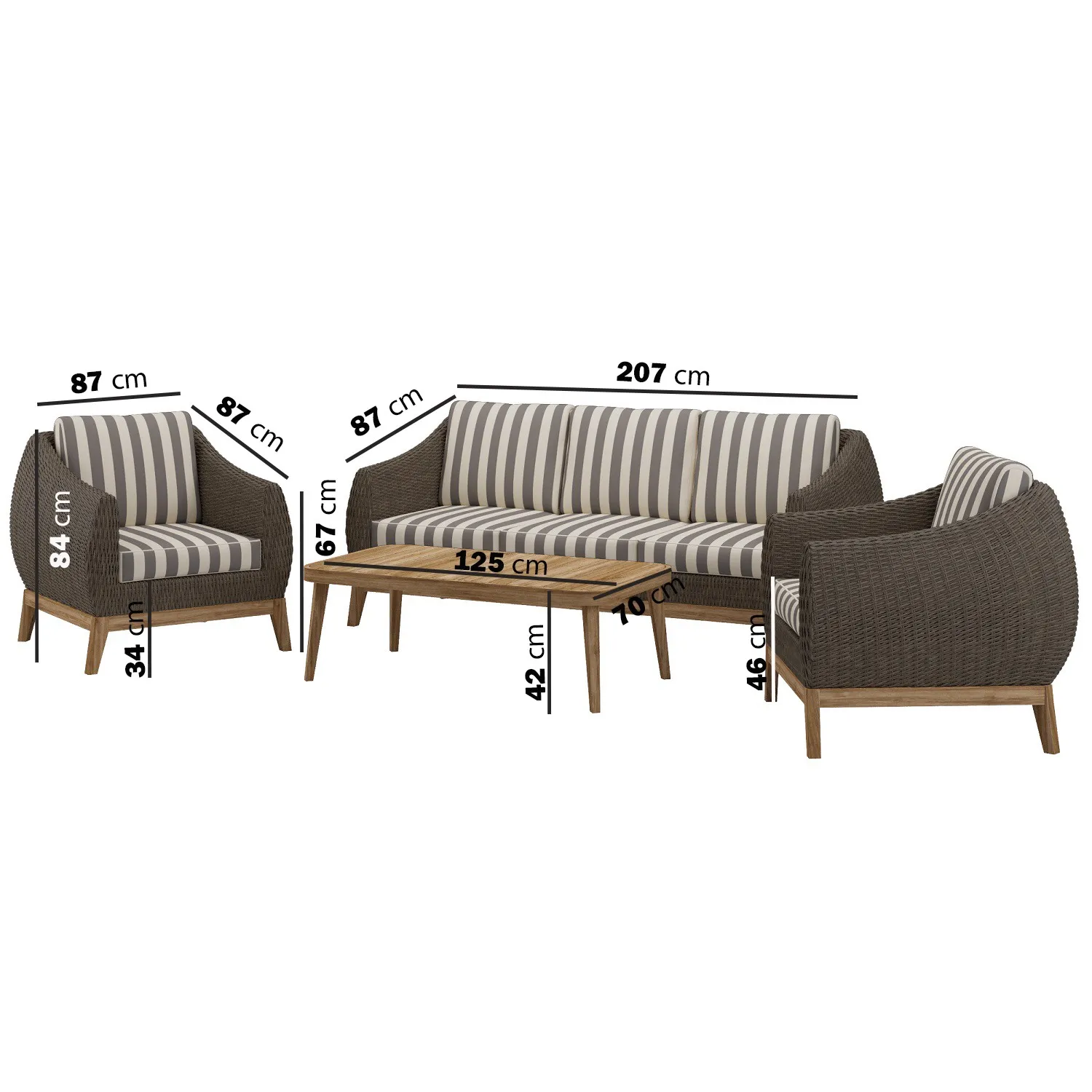5-Seater Rattan Garden Sofa Set with Coffee Table - Brown alternate view