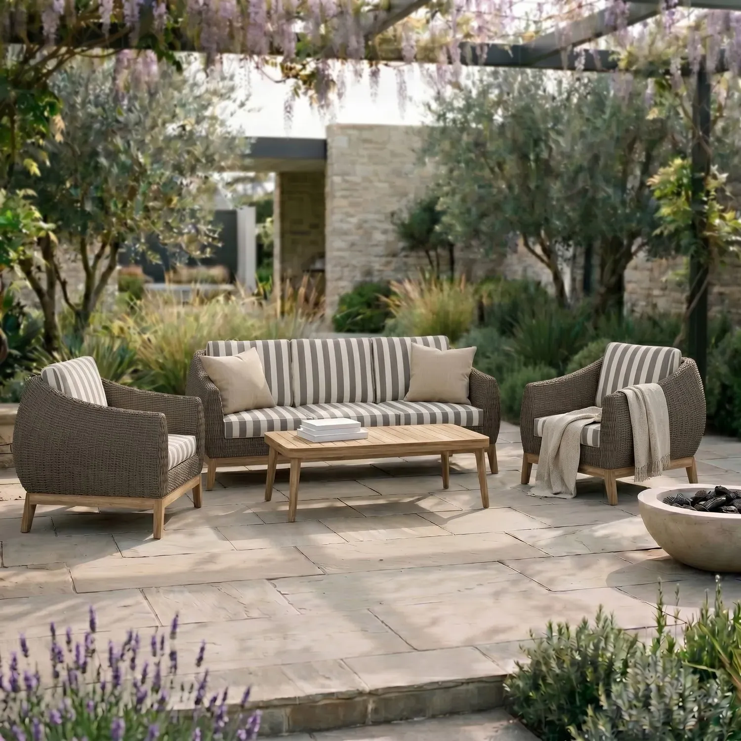 5-Seater Rattan Garden Sofa Set with Coffee Table - Brown product