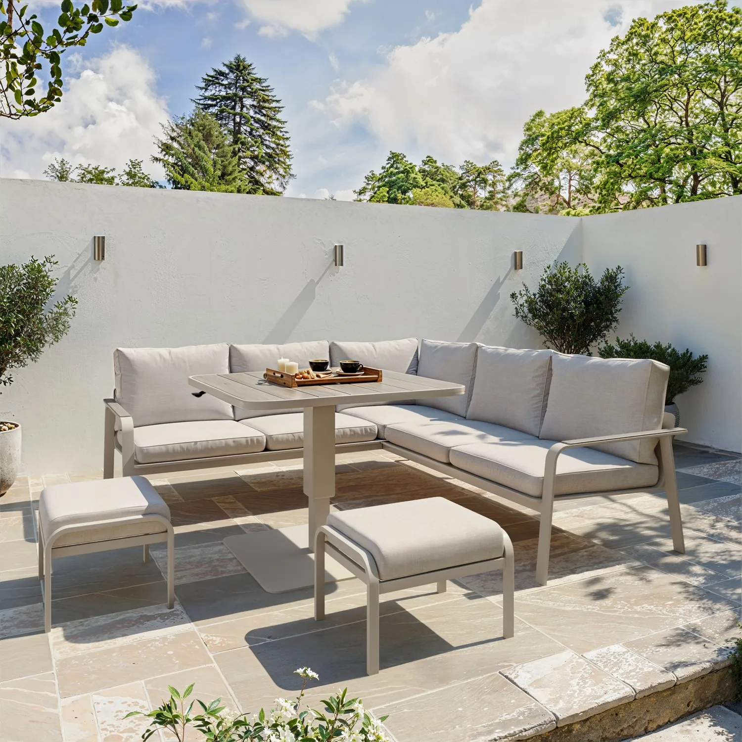 7-Seater L-Shaped Garden Dining Set Adjustable Table - Beige, Aluminium product