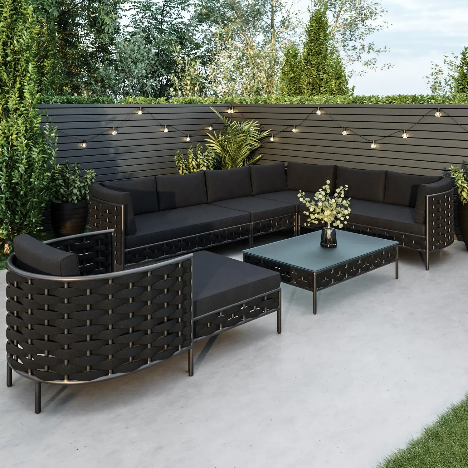 8-Seater L-Shaped Garden Corner Sofa Set with Coffee Table - Black, Rope product