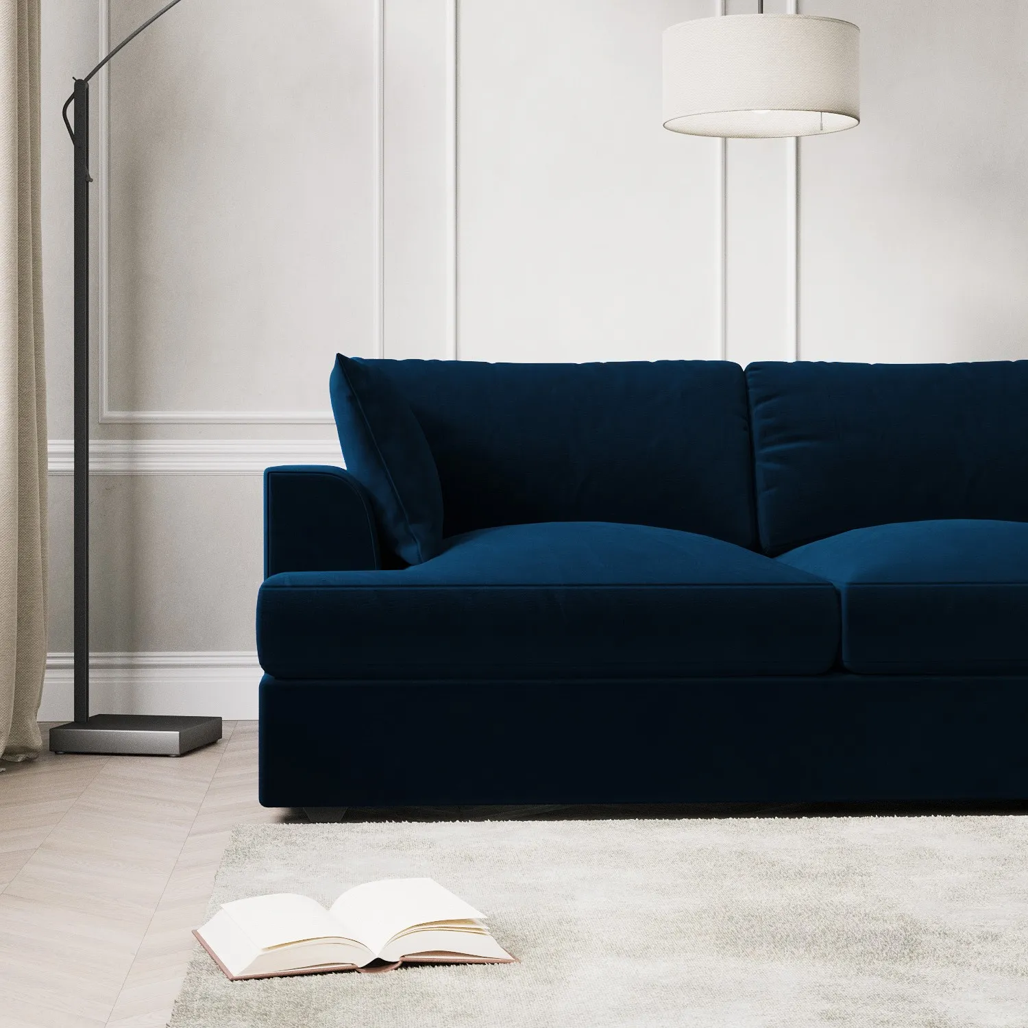 August Right Hand 4-Seater Chaise Corner Sofa - Navy Blue, Velvet alternate view