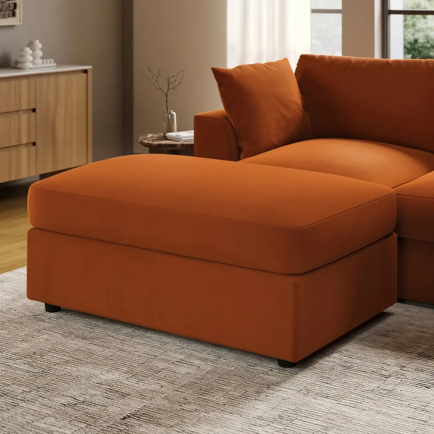 Large Footstool - Burnt Orange, Velvet alternate view