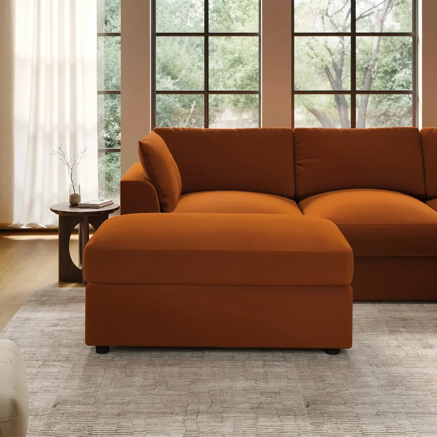Large Footstool - Burnt Orange, Velvet product