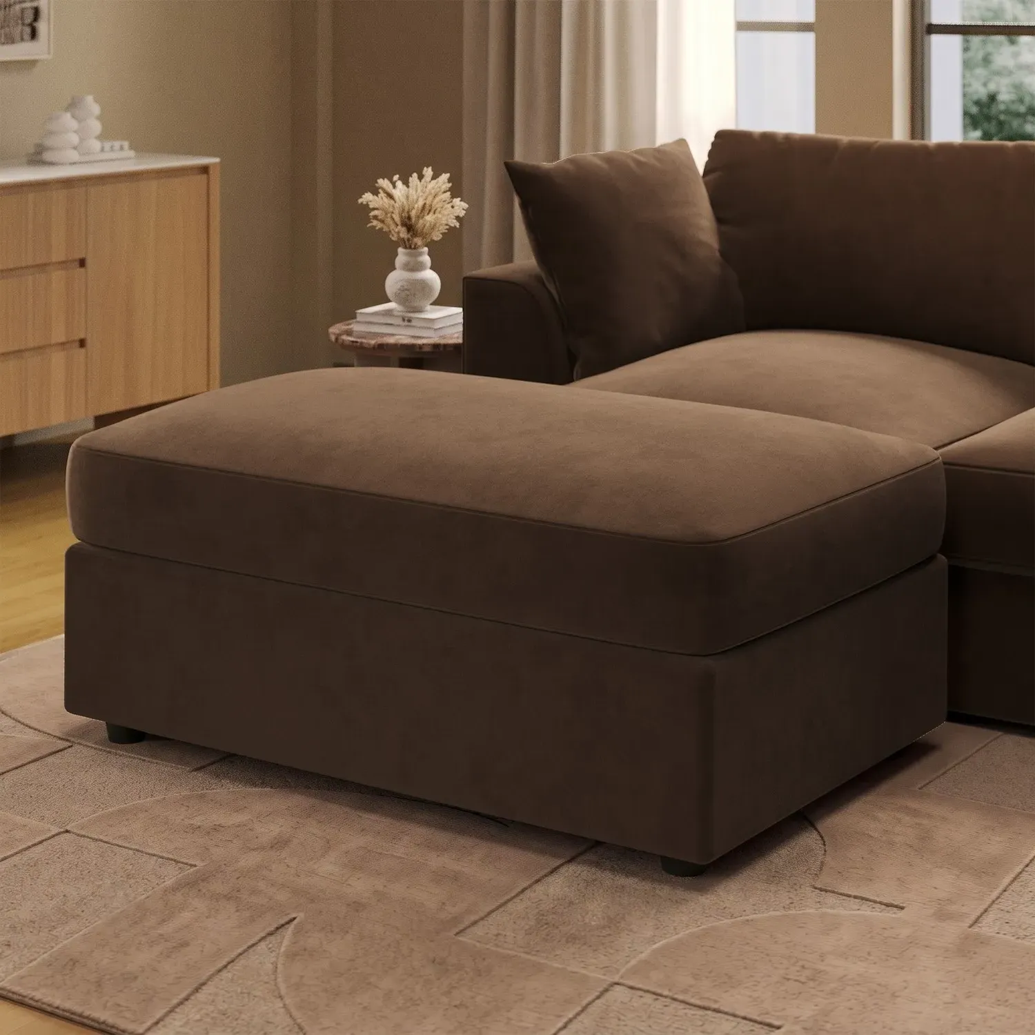 Large Footstool - Chocolate Brown, Velvet alternate view