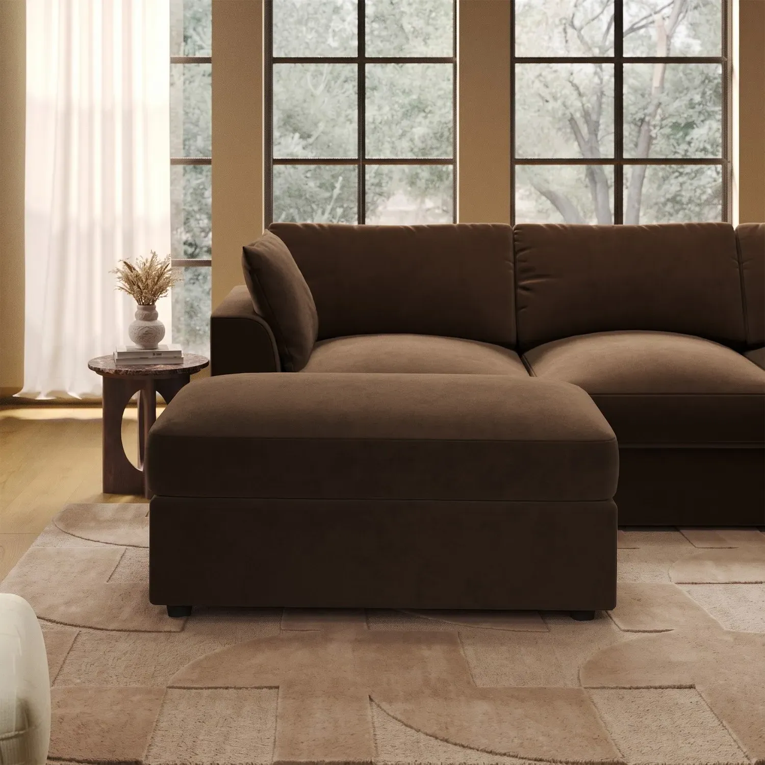 Large Footstool - Chocolate Brown, Velvet product