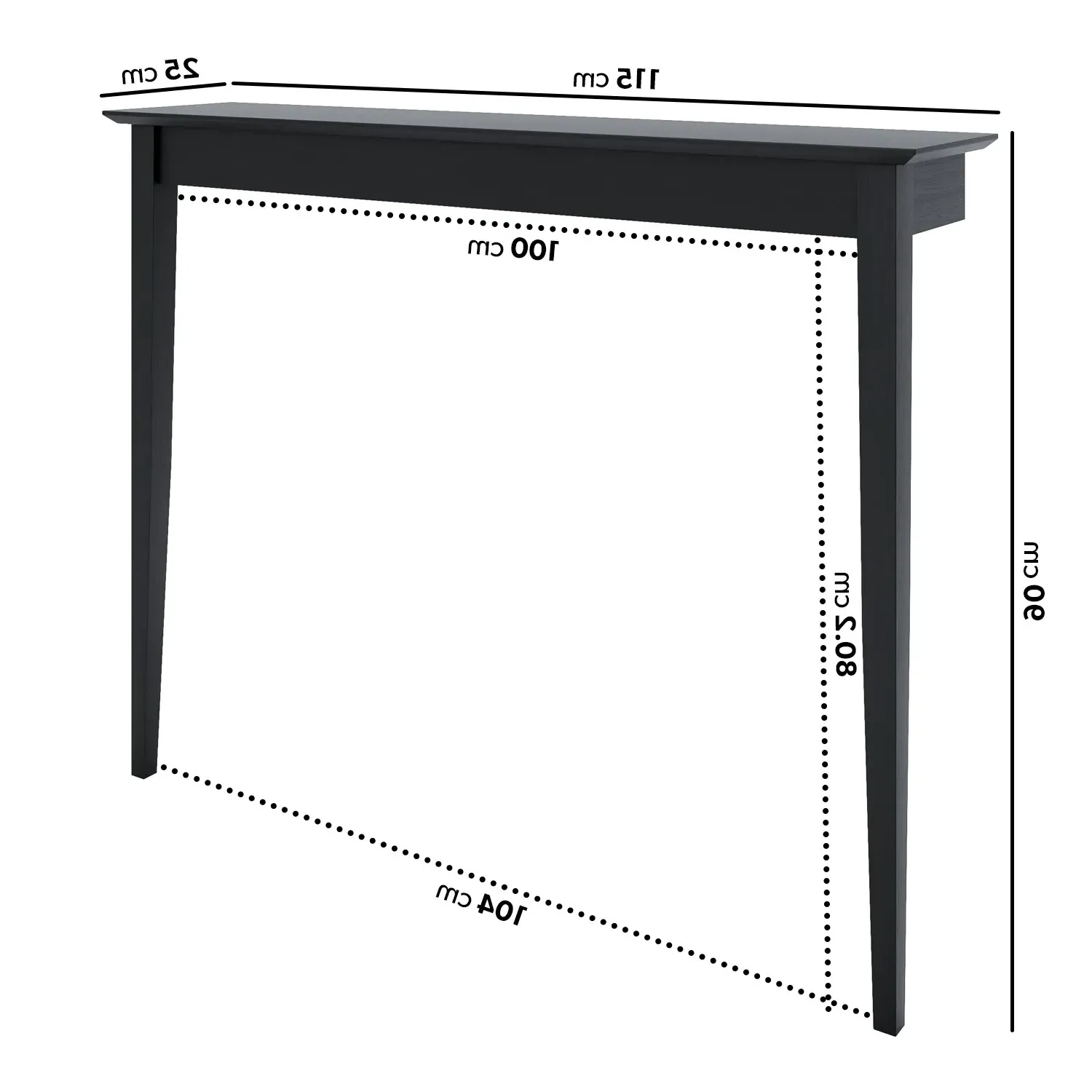 Small Narrow Wall Mounted Console Table 115cm - Black, Rubberwood alternate view