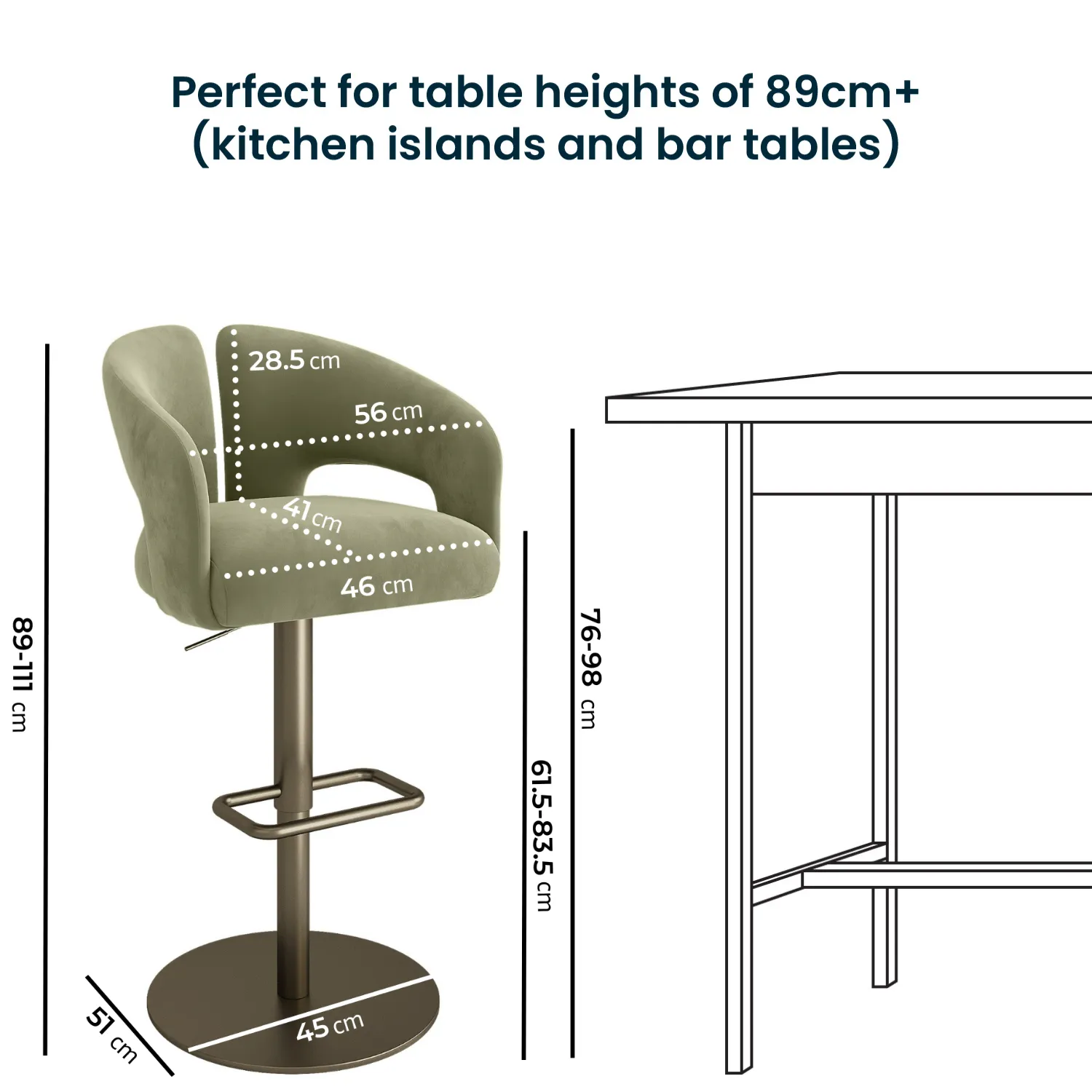 Adjustable Swivel Bar Stool with Brass Base - Sage Green, Velvet alternate view