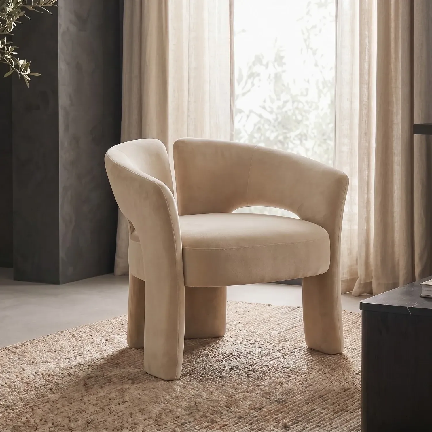 Curved Accent Chair - Beige, Velvet product