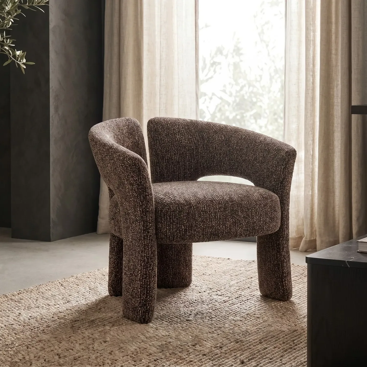 Curved Accent Chair - Brown, Boucle product