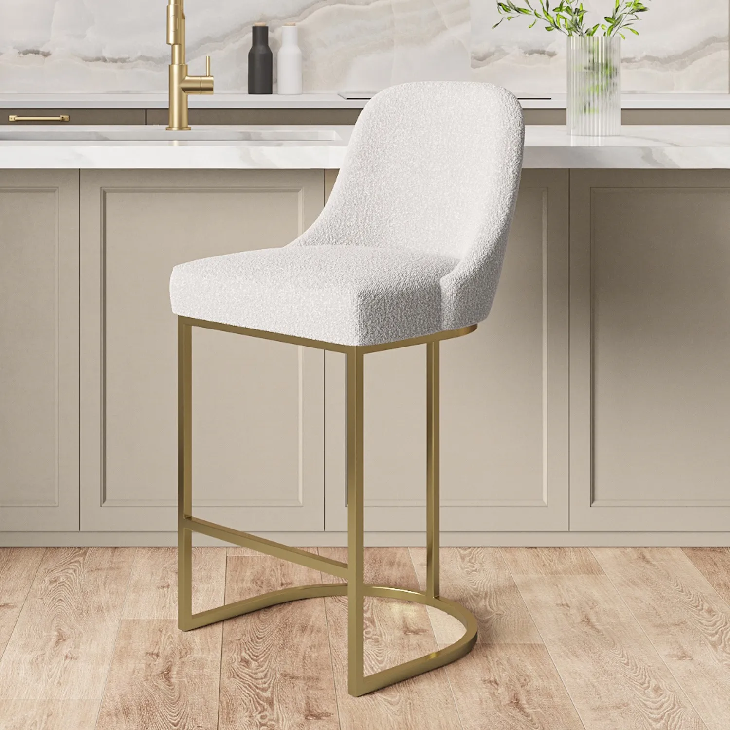 beige-boucle-kitchen-stool-with-brass-legs-callie image