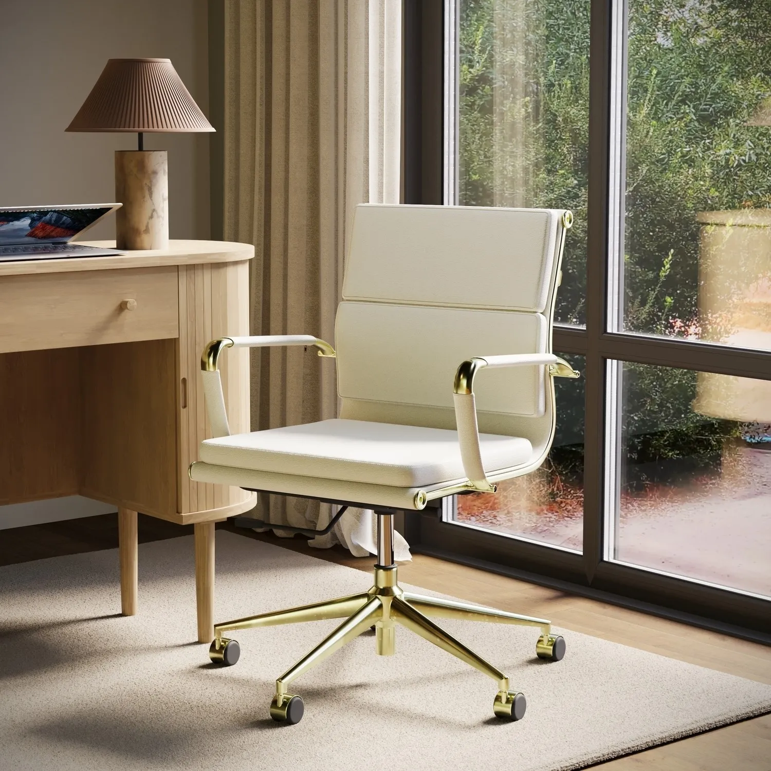 Benson Office Swivel Chair - Beige, Faux Leather product