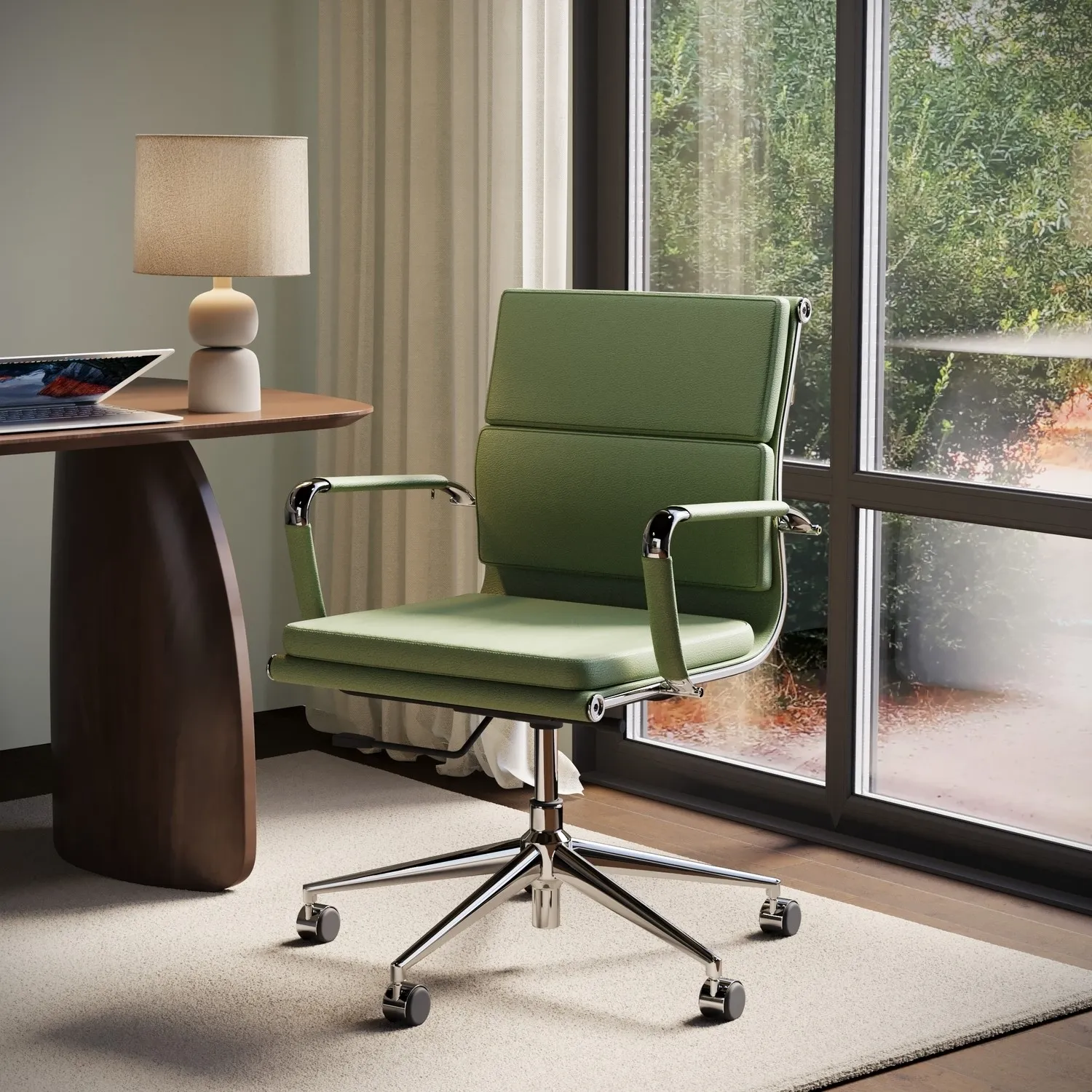Benson Swivel Office Chair with Armrests - Green, Faux Leather product