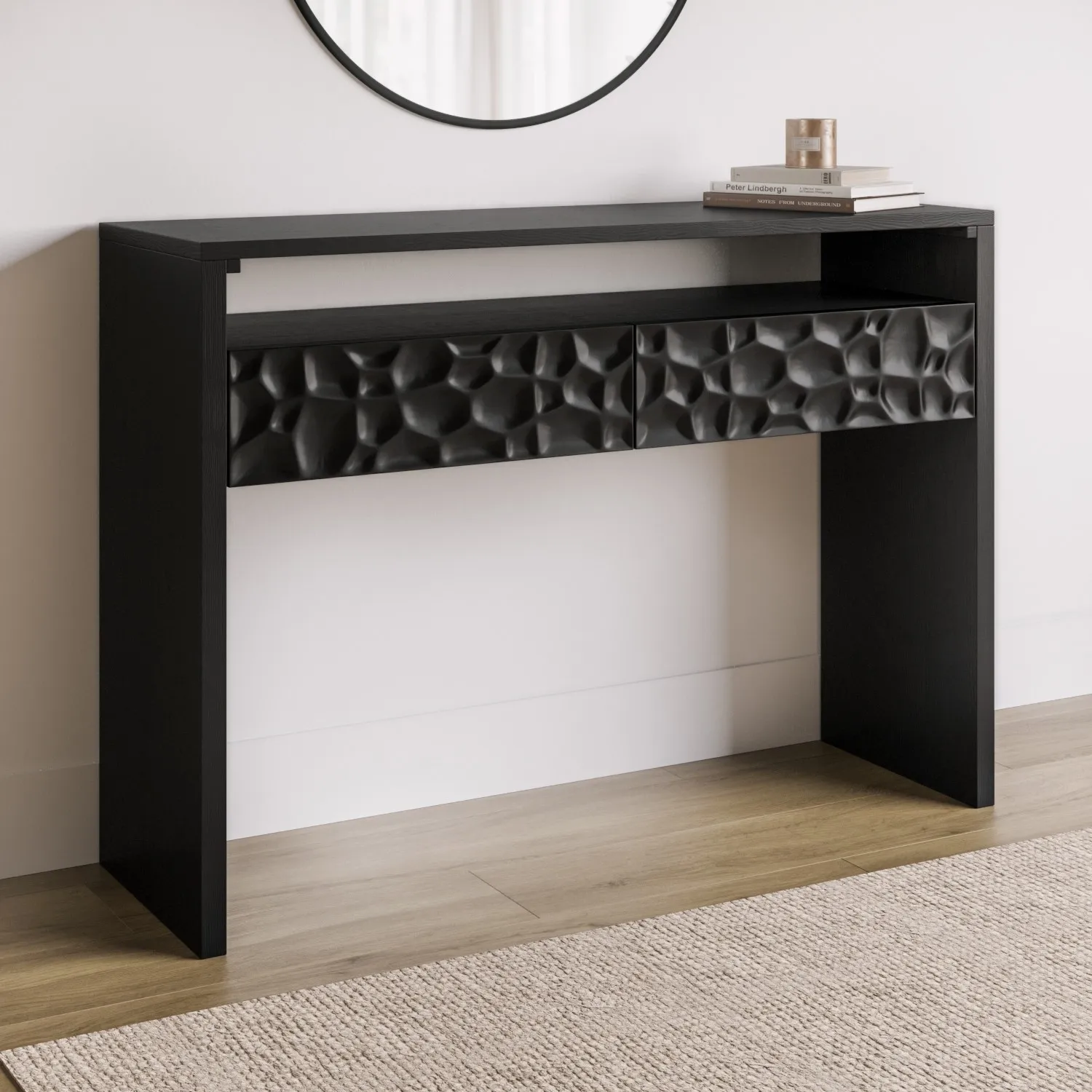 black-solid-mango-wood-console-table-with-2-drawers-neesha image