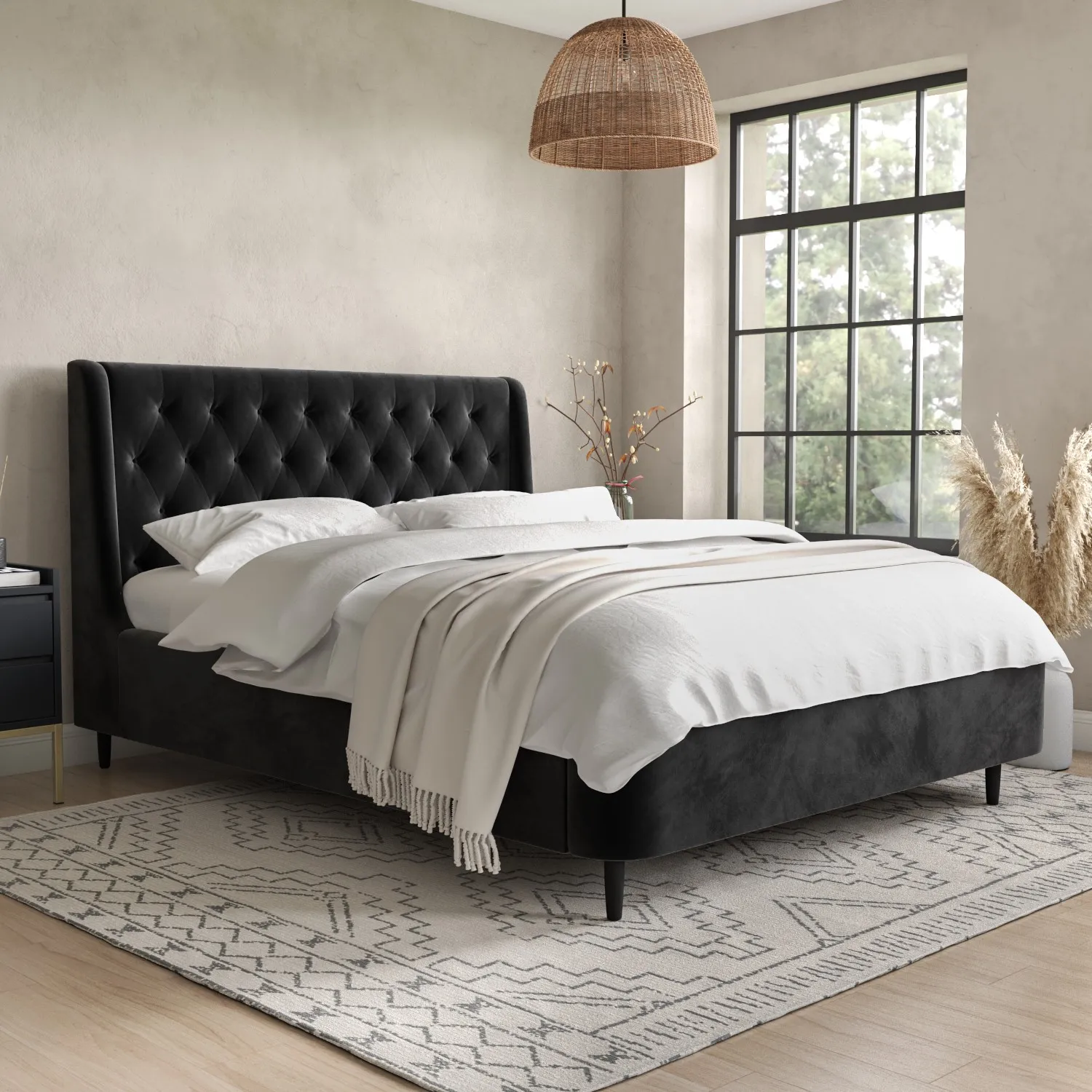 black-velvet-king-size-ottoman-bed-with-legs-amara image