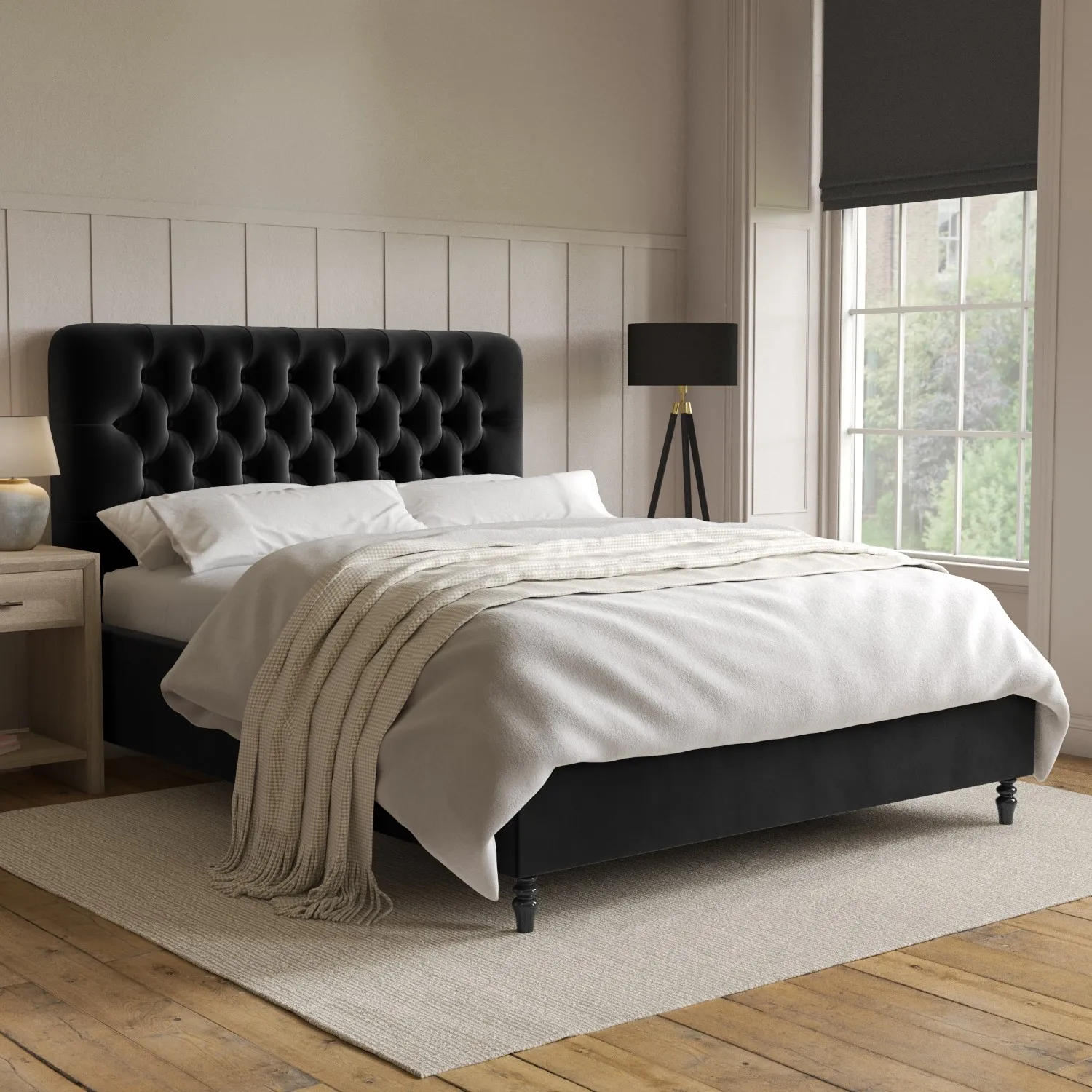 black-velvet-king-size-ottoman-bed-with-legs-pippa image