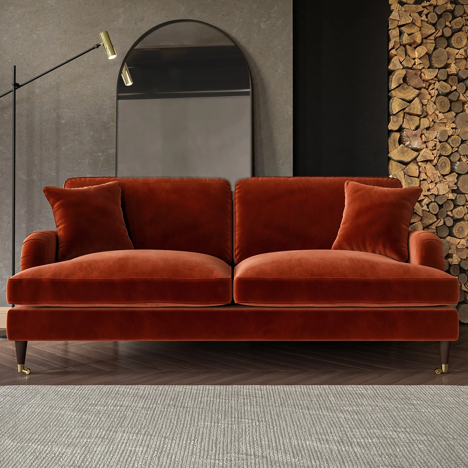 burnt-orange-velvet-3-seater-sofa-payton image