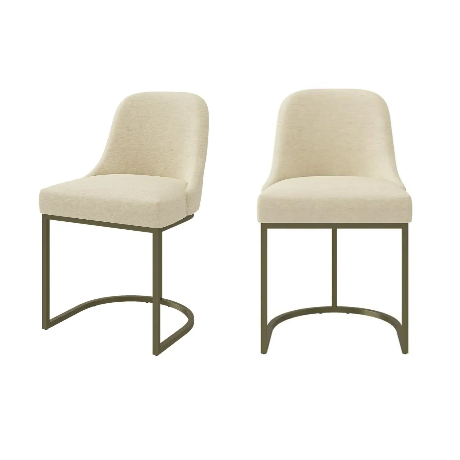 Set of 2 Upholstered Dining Chairs with Brass Legs - Beige alternate view