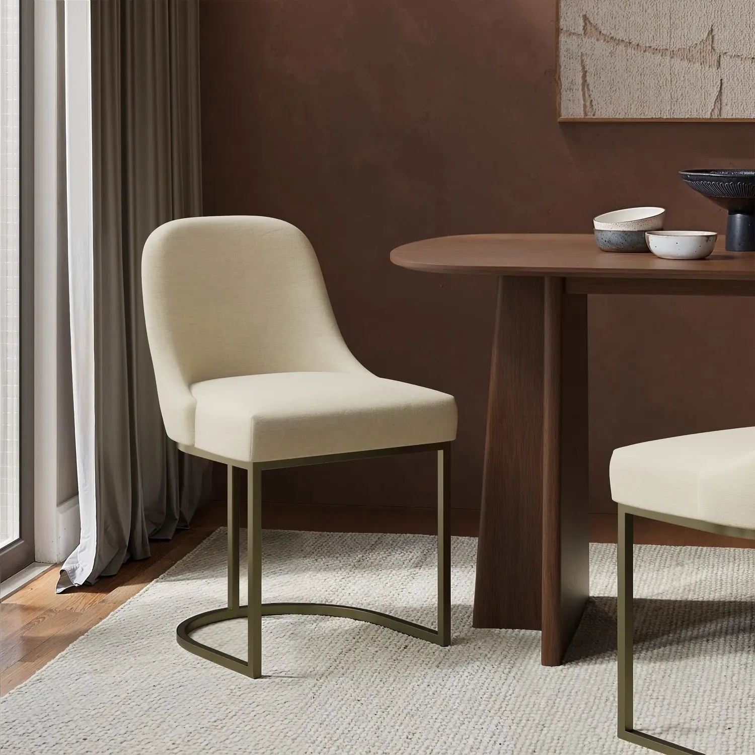 Set of 2 Upholstered Dining Chairs with Brass Legs - Beige product