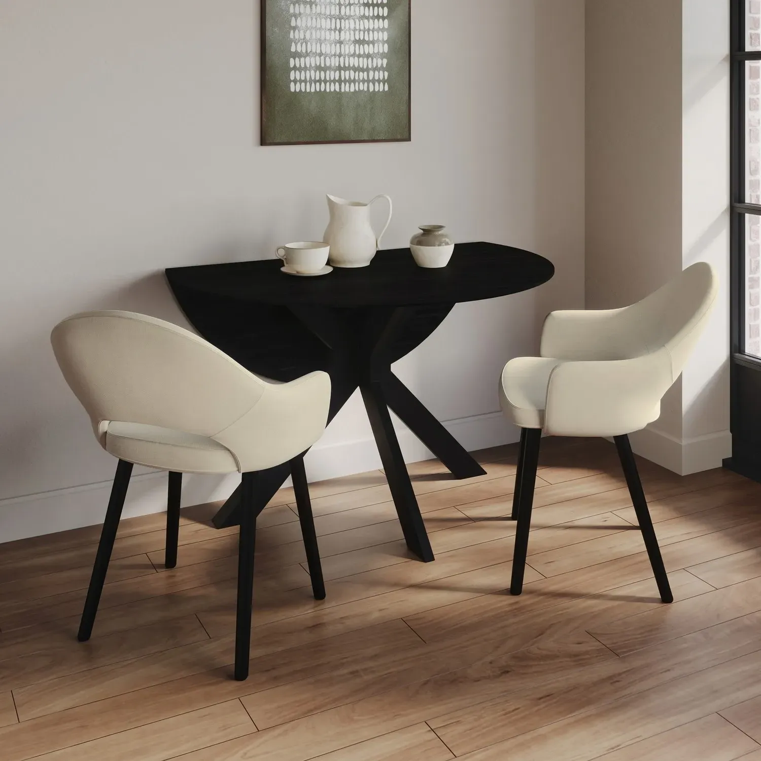Colbie Round Extendable Dining Table Set with 2 Chairs - Beige, Black Oak product
