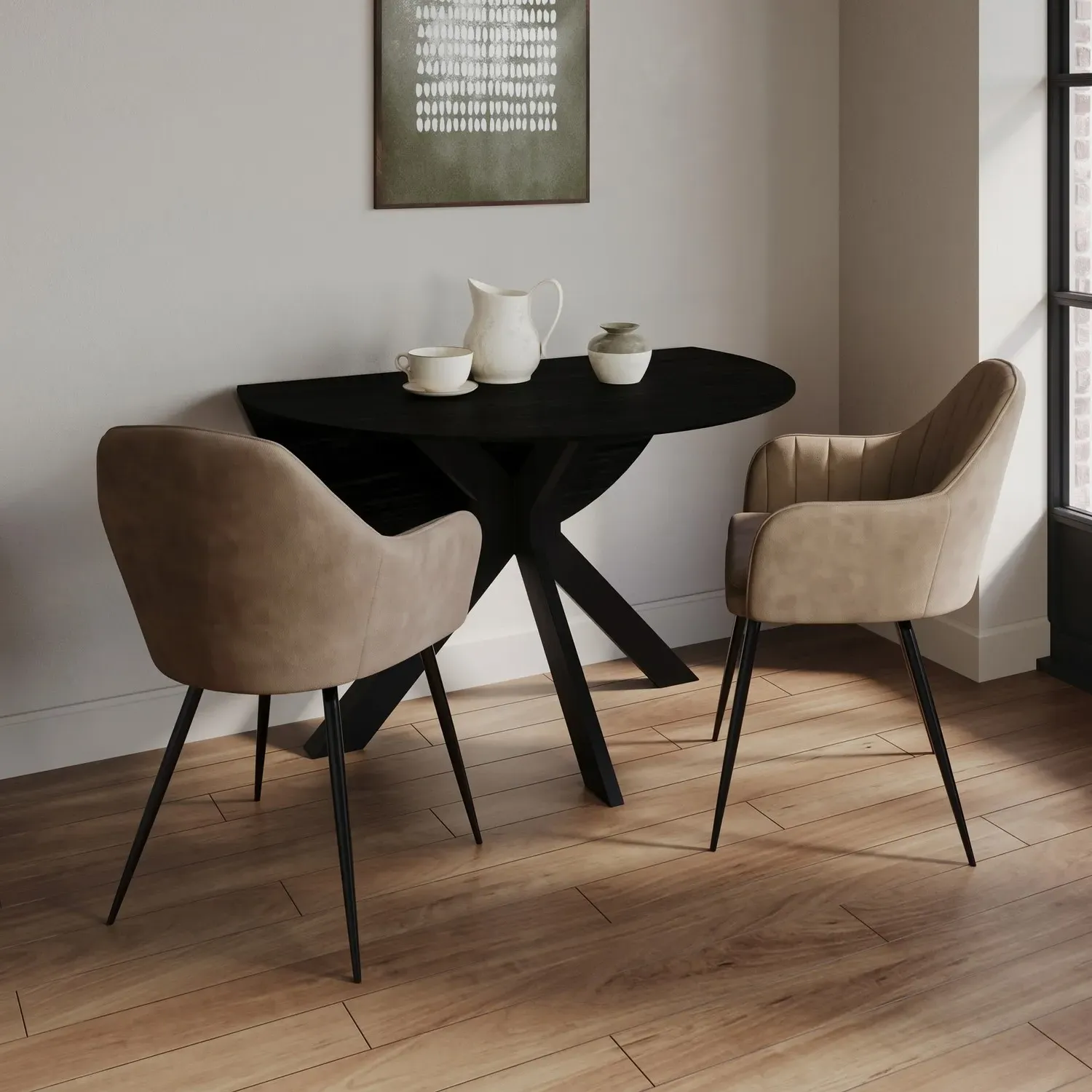Logan Round Extendable Dining Table Set with 2 Chairs - Beige, Black product