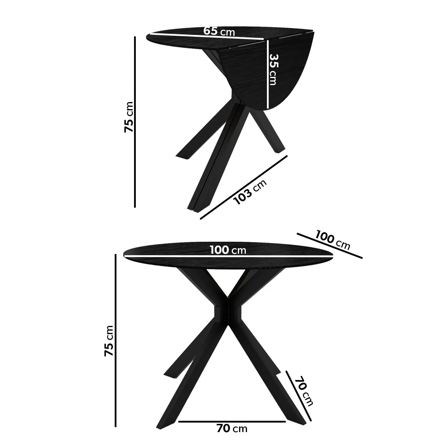 Round Extendable Drop Leaf Dining Table - Black, Oak Veneer alternate view