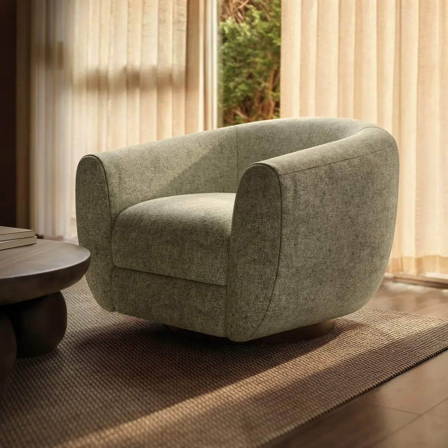 Celine Round Swivel Tub Chair - Sage Green, Chenille product