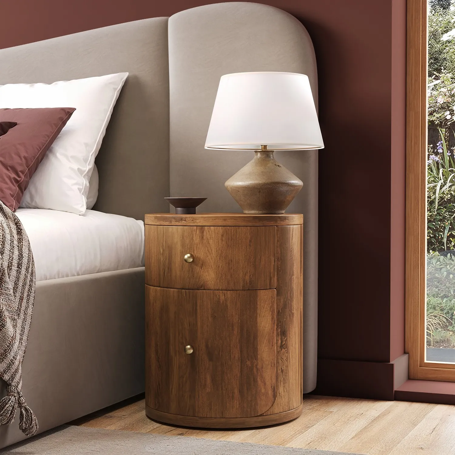 Round 2-Drawer Bedside Table - Dark Brown, Mango Wood product