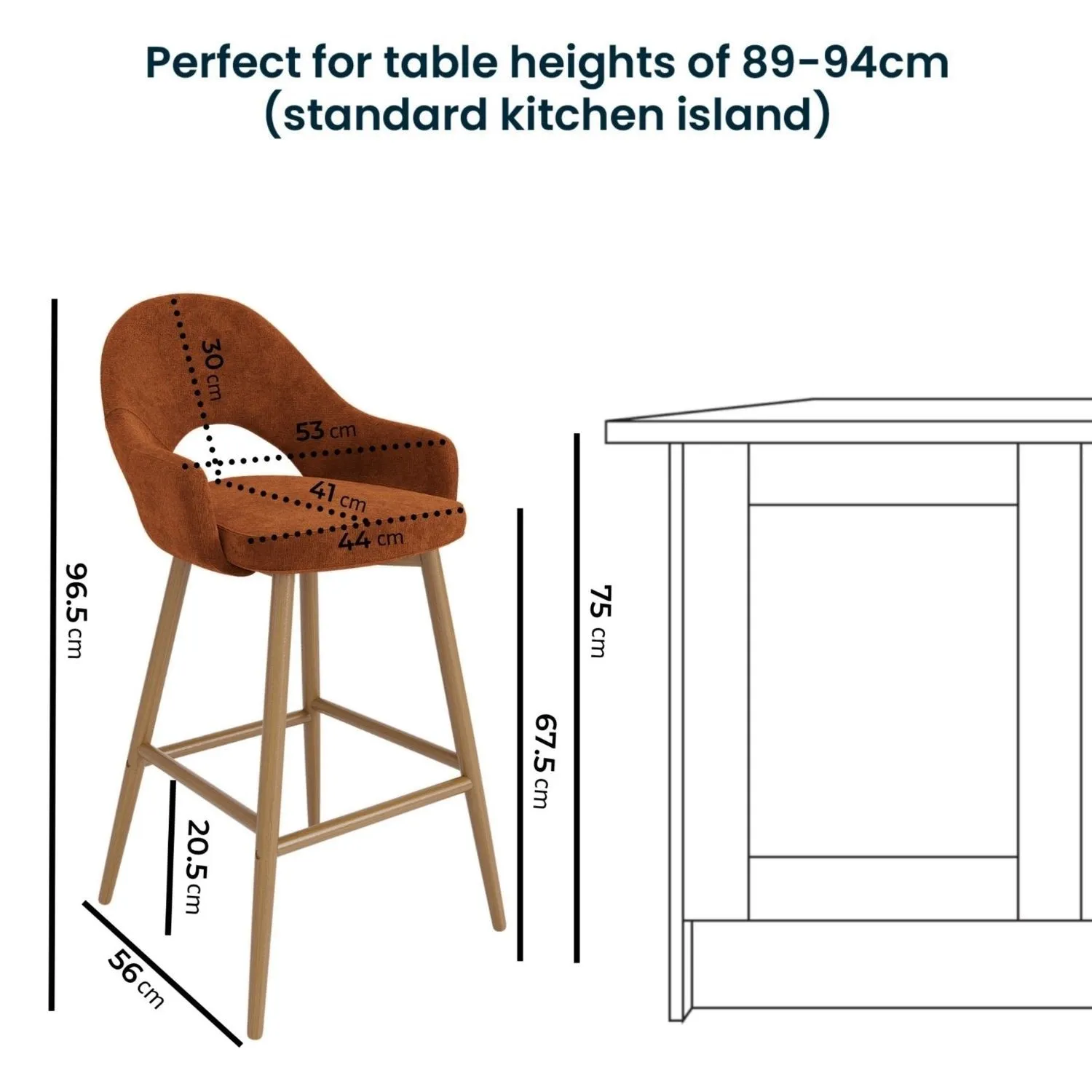 Kitchen Stool with Back & Footrest - Burnt Orange, Chenille alternate view