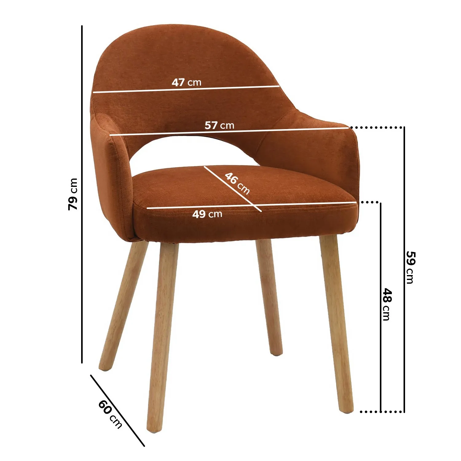 Set of 2 Dining Chairs with Oak Legs - Burnt Orange, Chenille alternate view