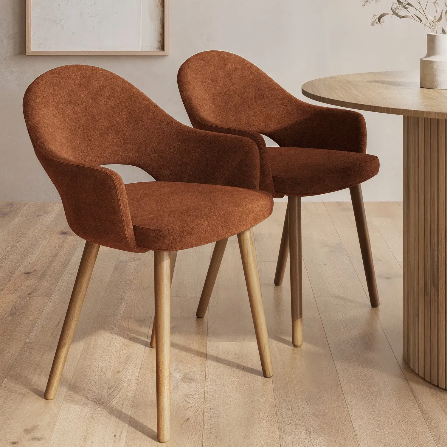 Set of 2 Dining Chairs with Oak Legs - Burnt Orange, Chenille product