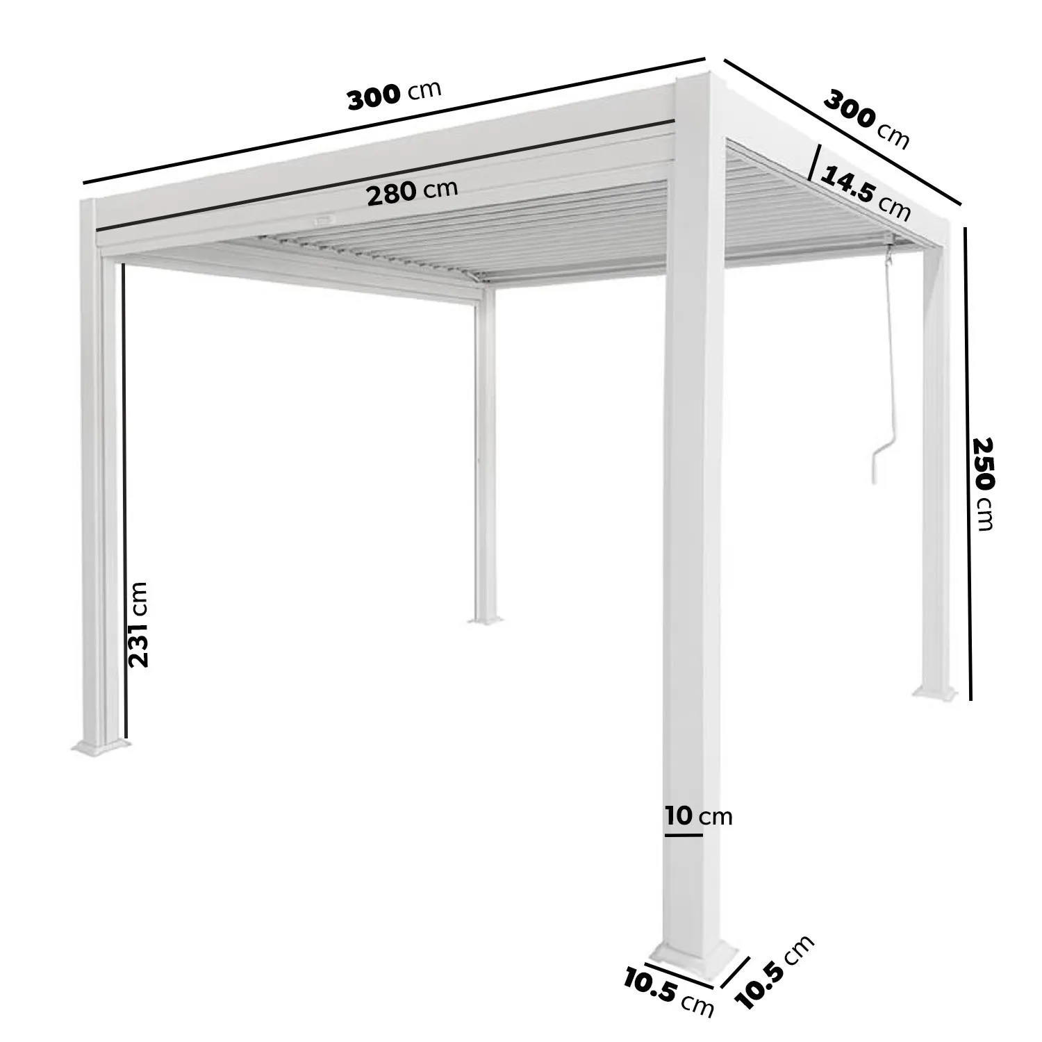 3x3m Louvred Pergola with 2 Textilene Side Panels - White, Aluminium product