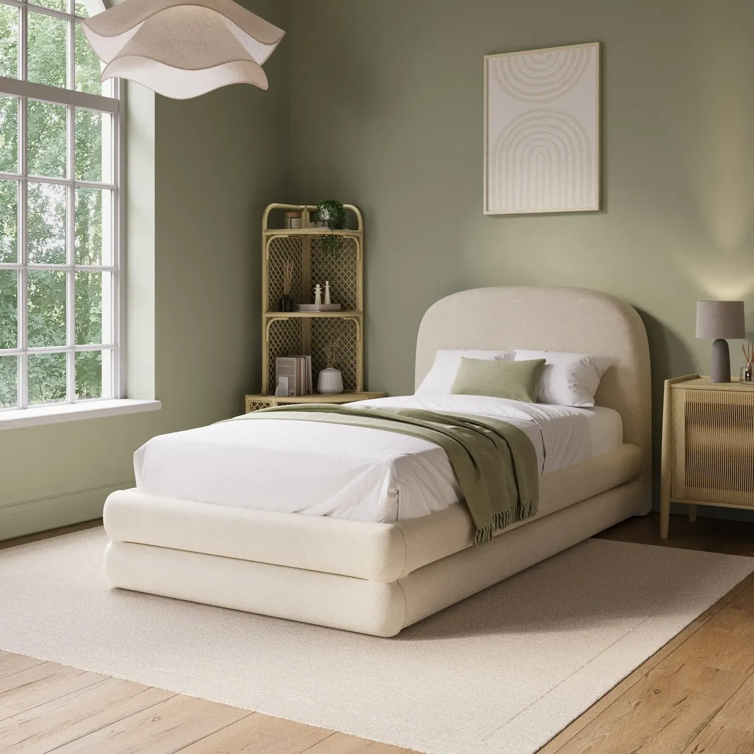 Connie Single Bed Frame with Storage Drawer - Cream, Chenille product