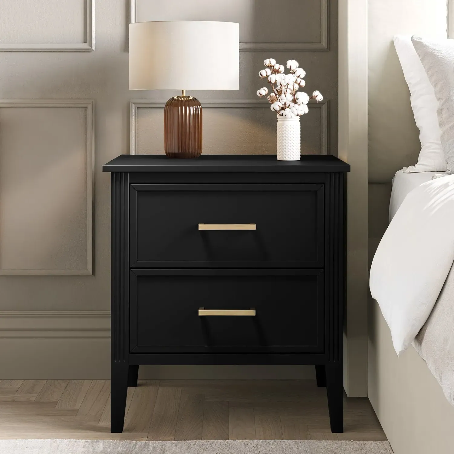 2 Drawer Bedside Table - Black, Solid Pine product