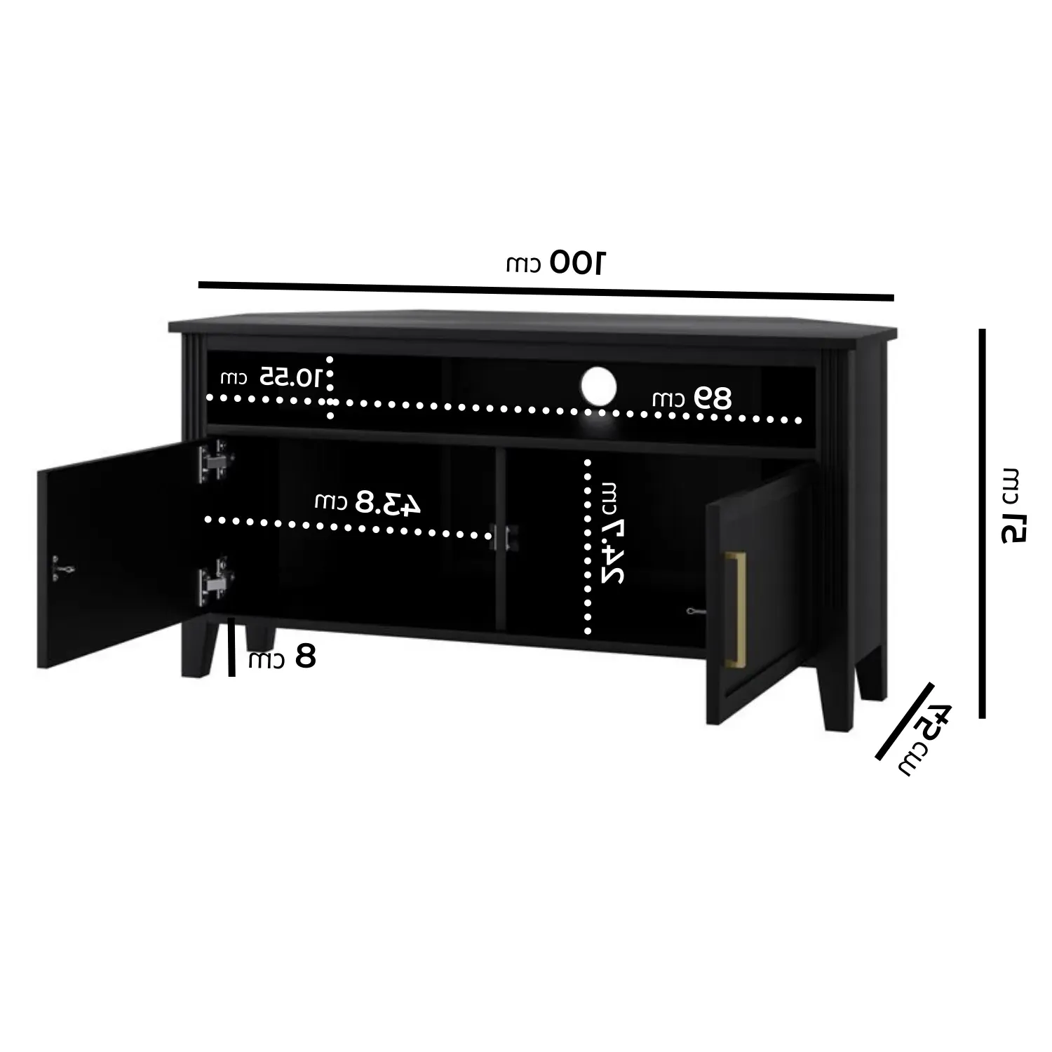 Corner TV Stand with Storage - Black, Solid Pine alternate view