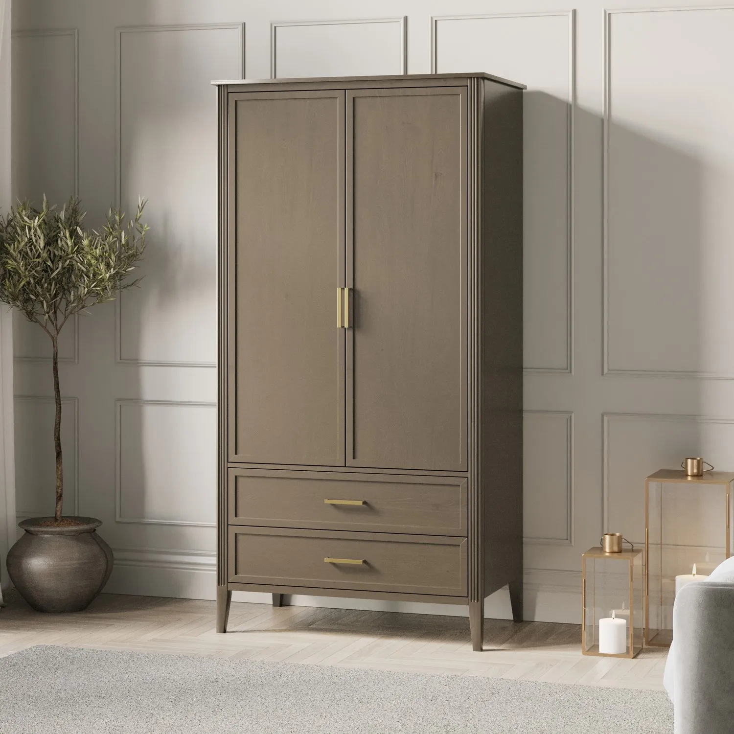 Delilah 2 Door Wardrobe with Drawers - Dark Wood, Solid Pine product