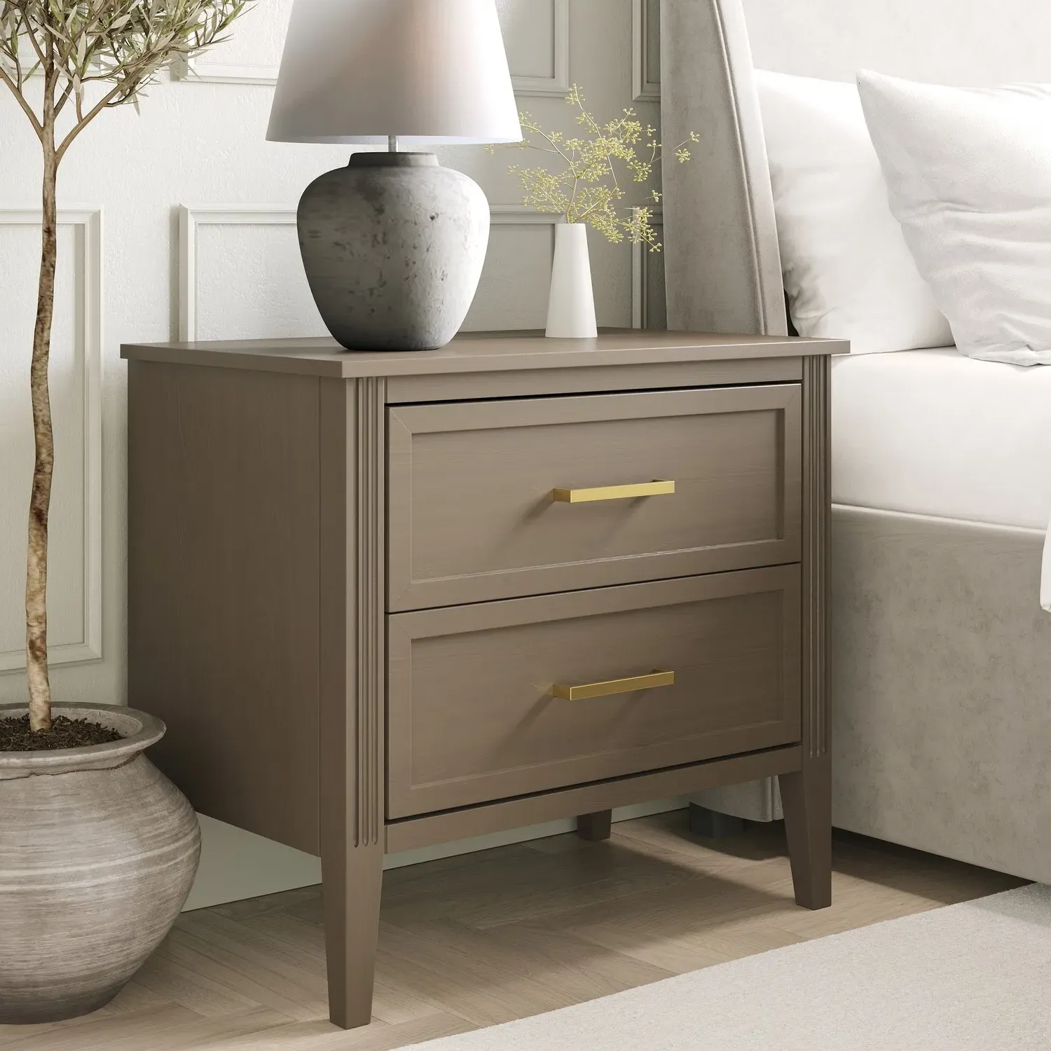 Delilah Wide 2 Drawer Bedside Table - Dark Wood, Solid Pine alternate view
