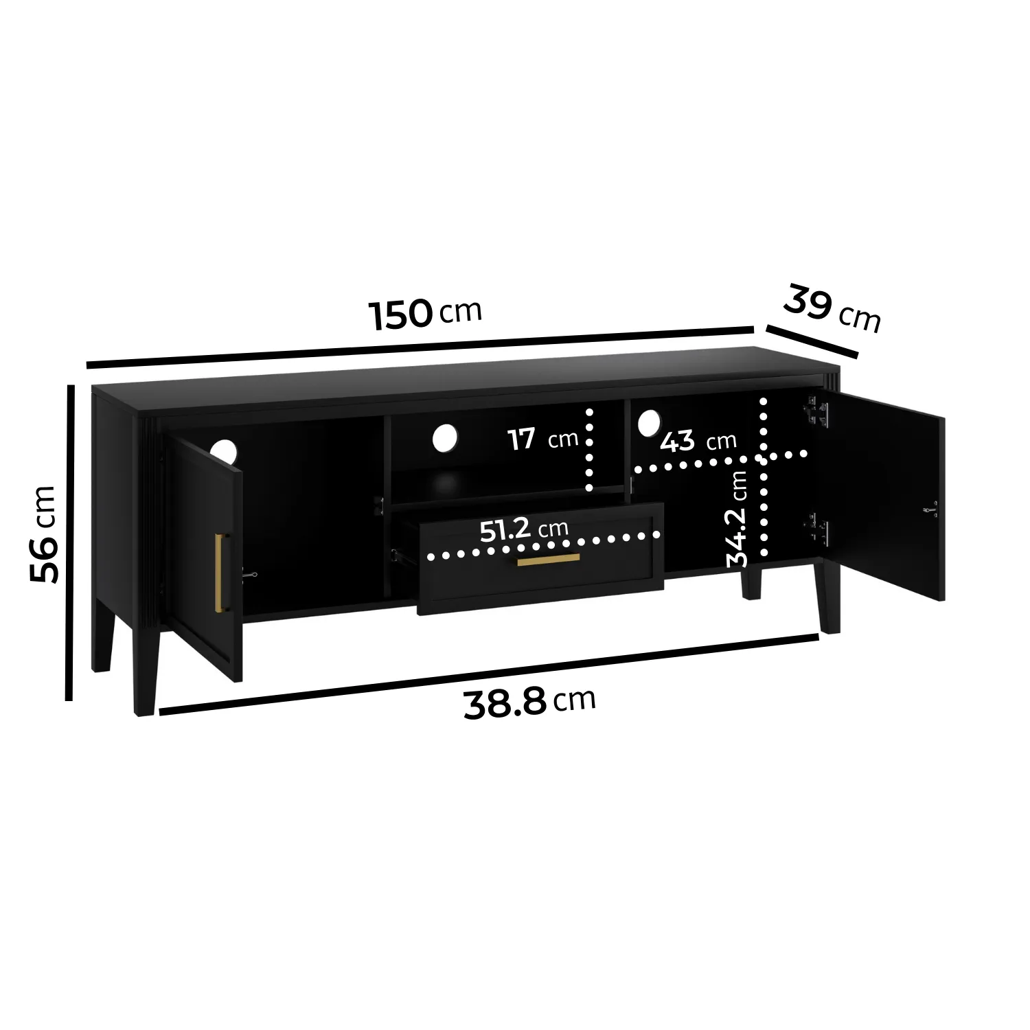 Large TV Stand with Storage - Black, Solid Pine alternate view