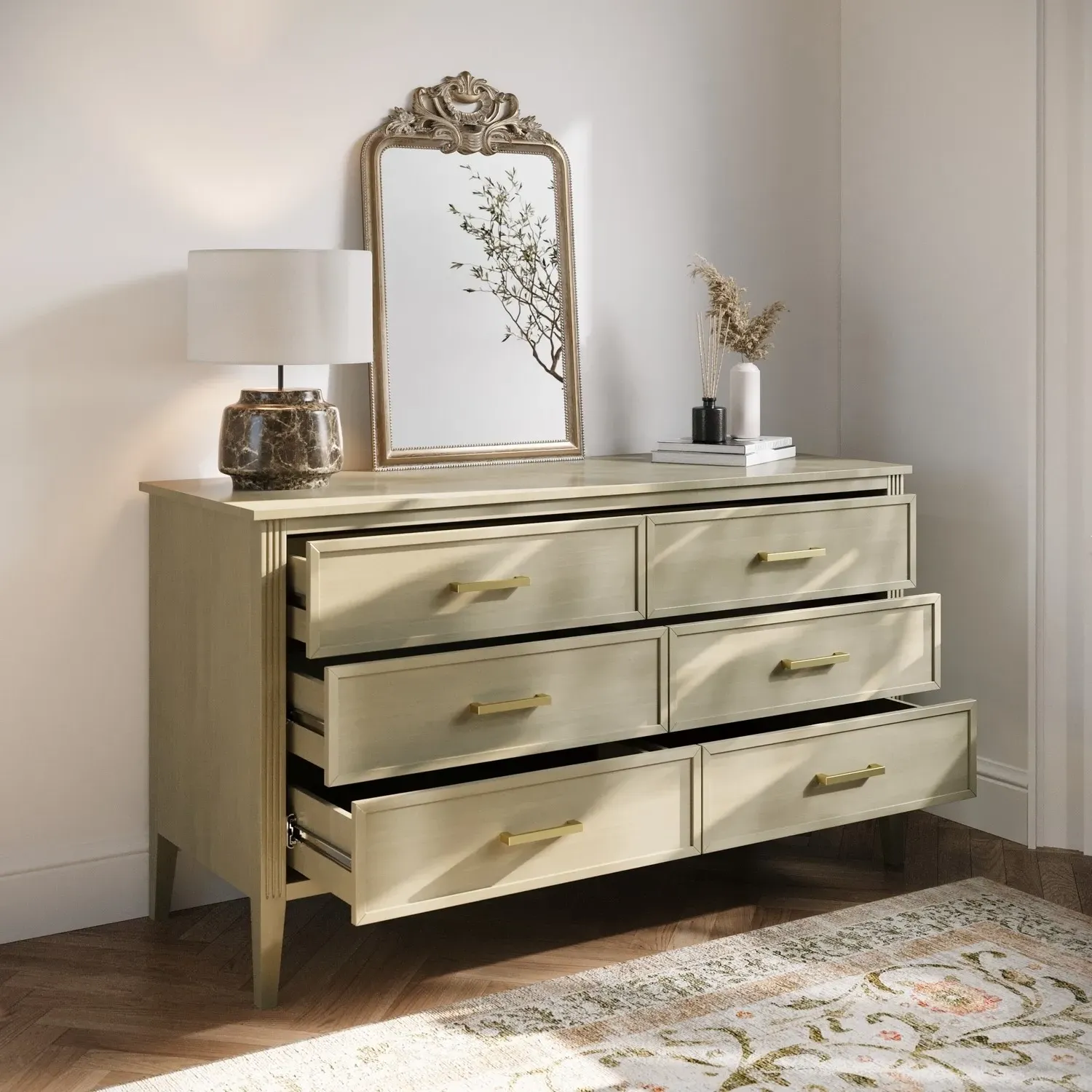 Wide 6 Drawer Chest of Drawers - Light Wood, Solid Pine alternate view