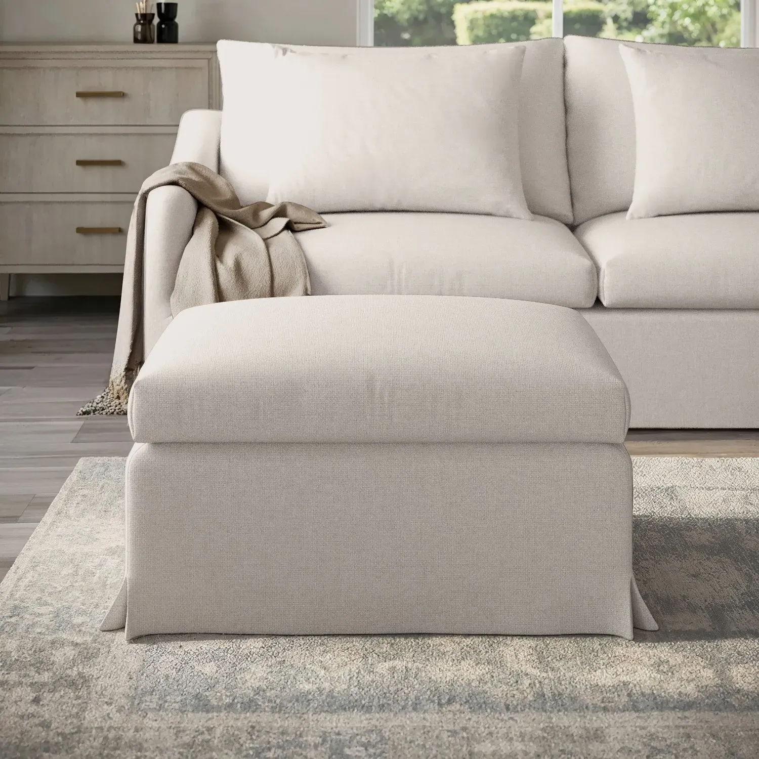Fabric Slipcover Footstool - Cream alternate view