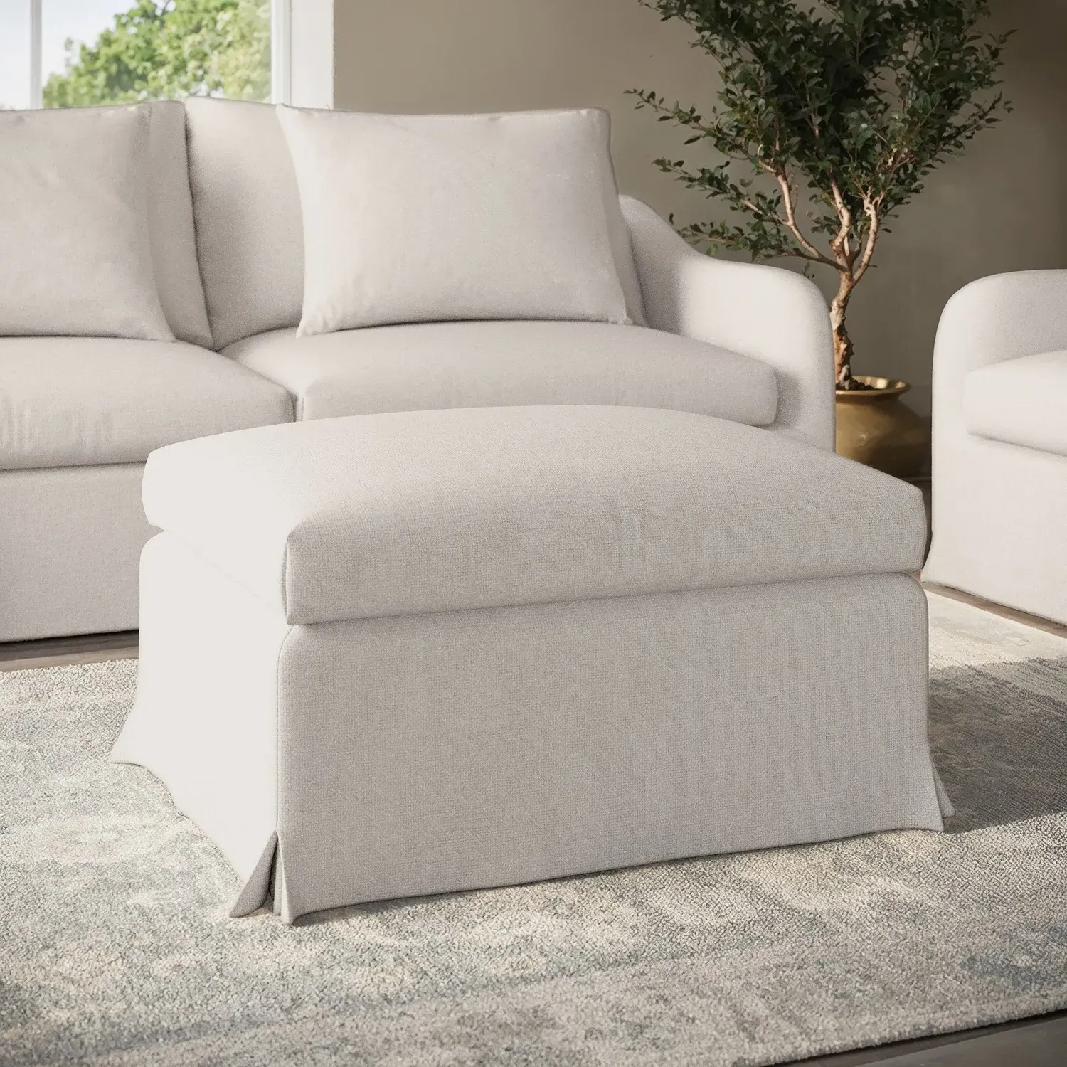 Fabric Slipcover Footstool - Cream product
