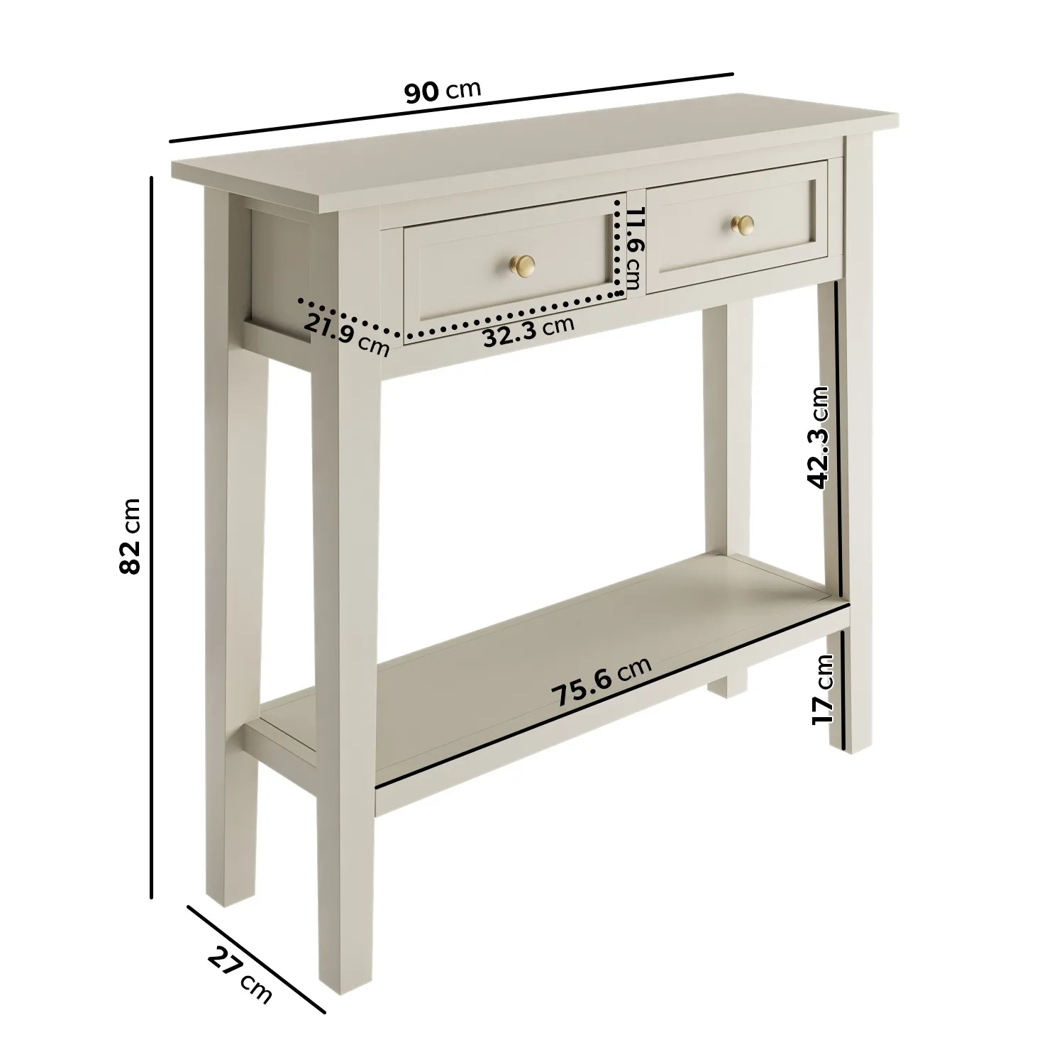 Narrow Console Table with Drawers - Taupe, Wood alternate view