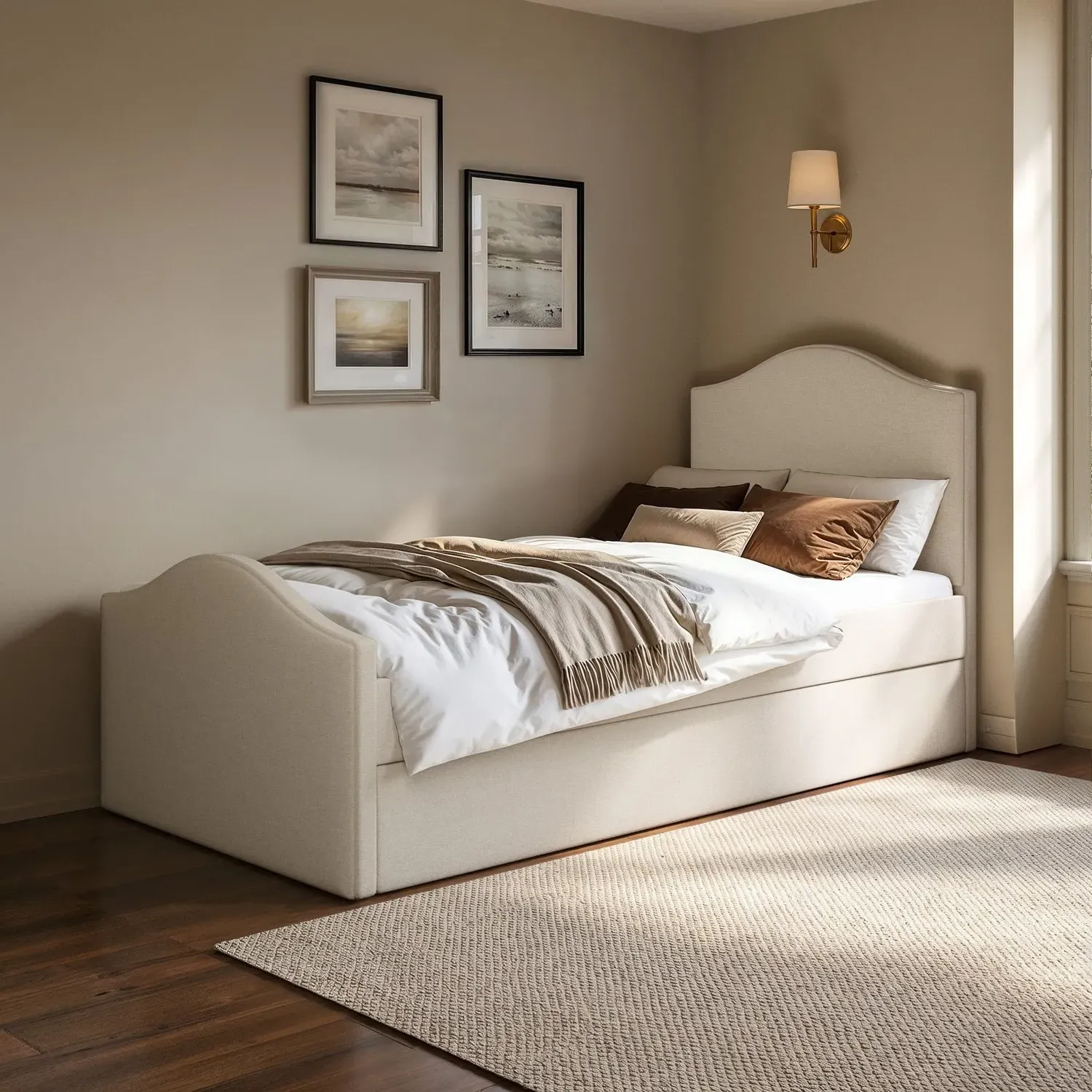 Single Guest Bed with Trundle - Cream, Chenille alternate view